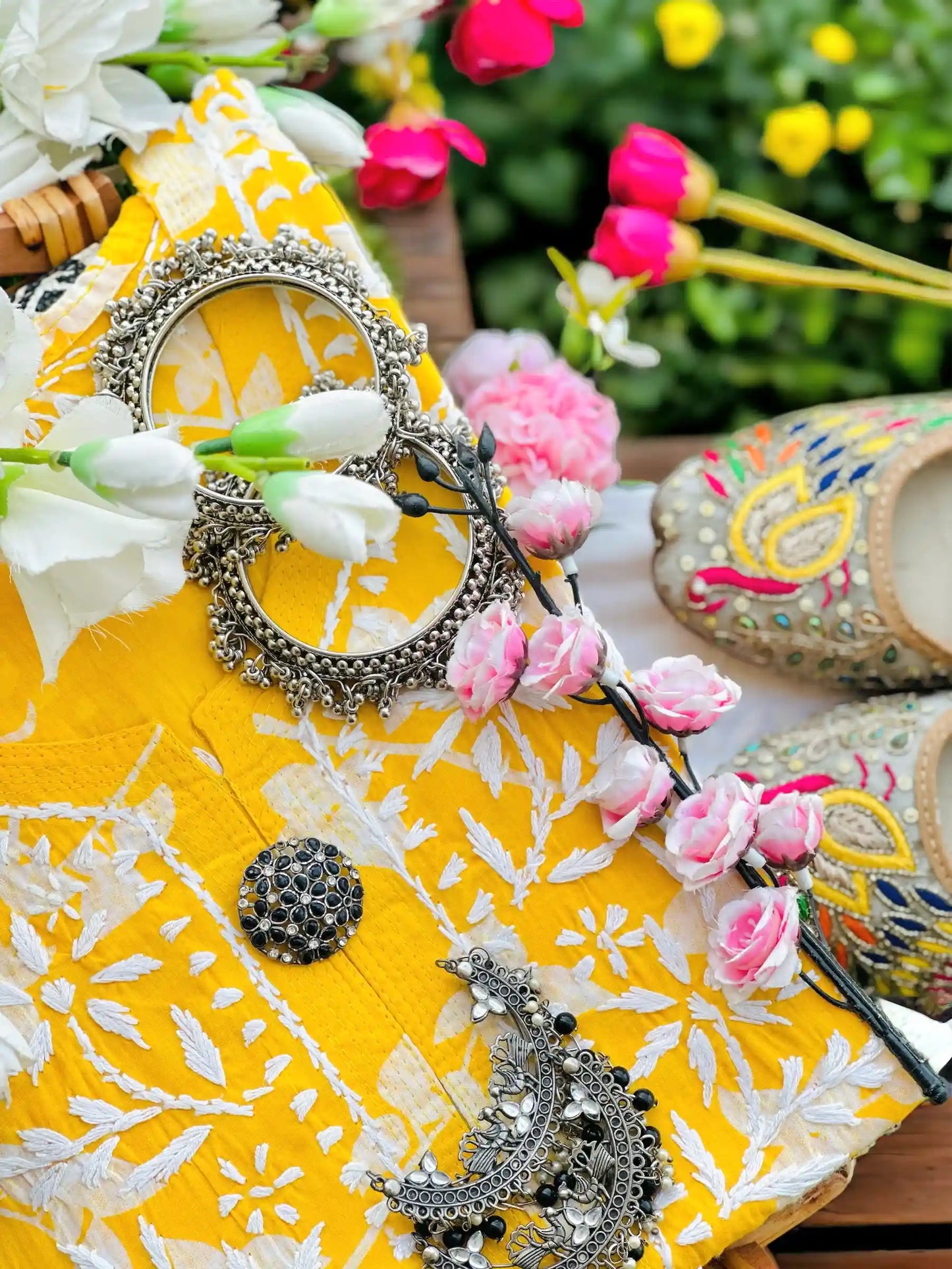 Sunrise Yellow Anokhi Mul Slit Chikan Kurta - Passion for Fashion by Shivani