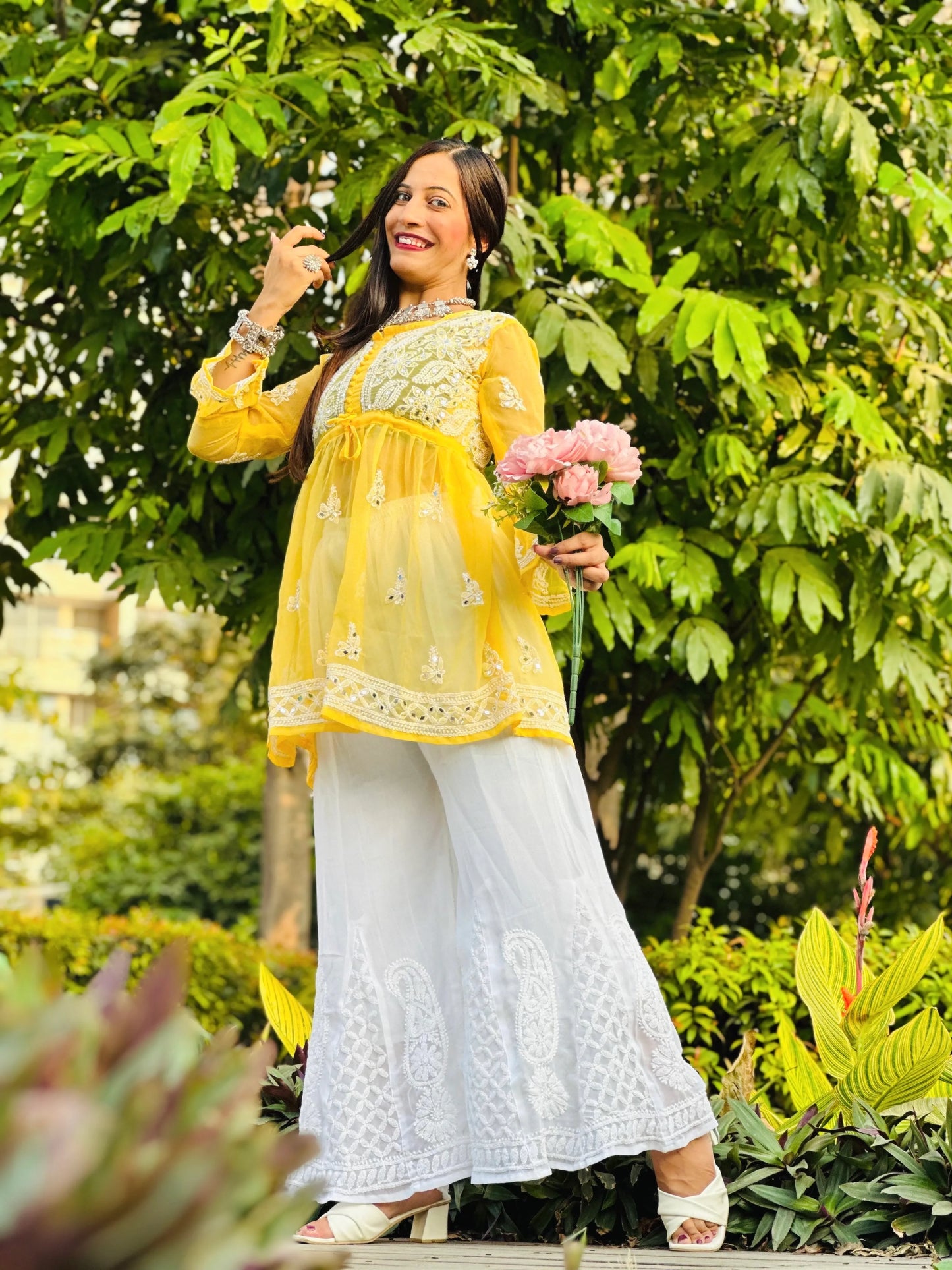 Sunflower Yellow Noor Mirror Chikankari