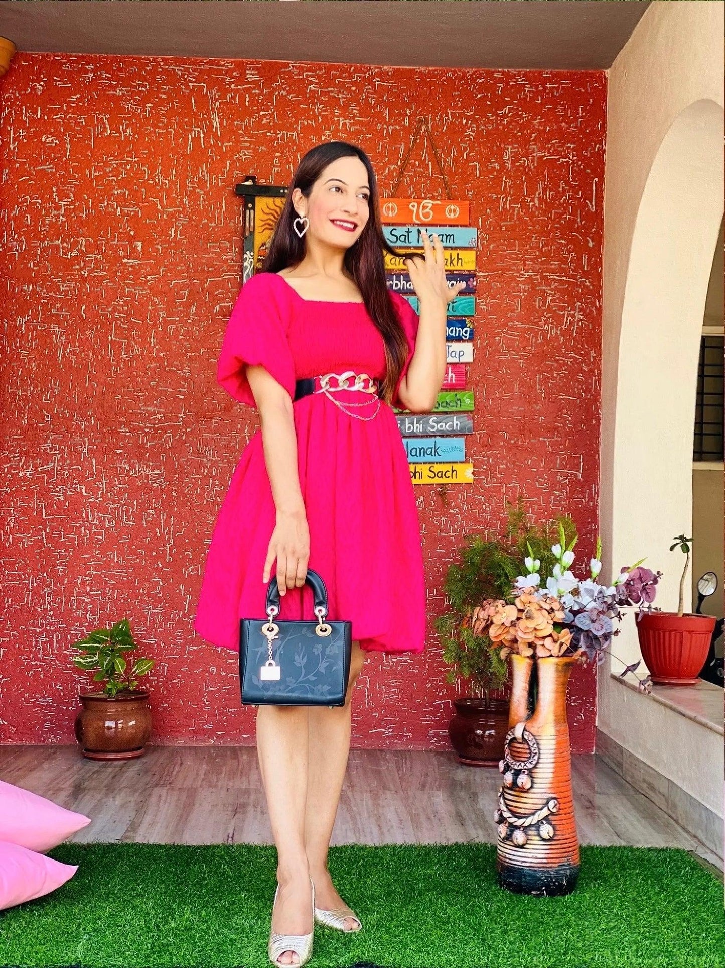 Eliza Pink Adjustable Smoky Dress - Passion for Fashion by Shivani