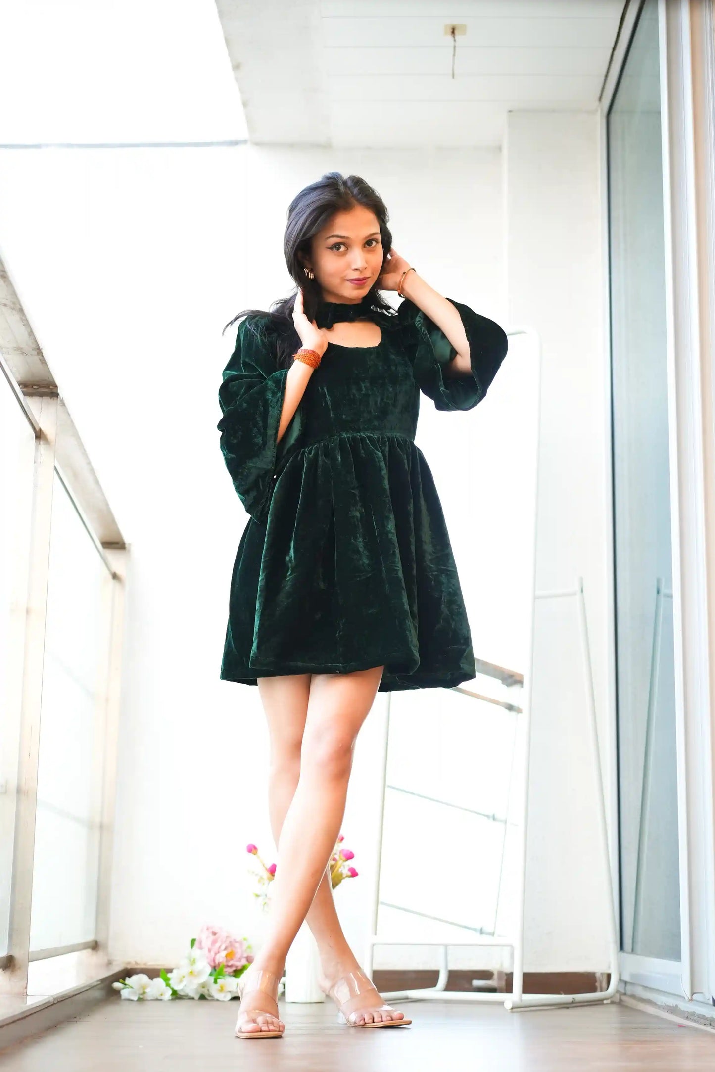 Riddhi's Spring Green Collar Mini Dress