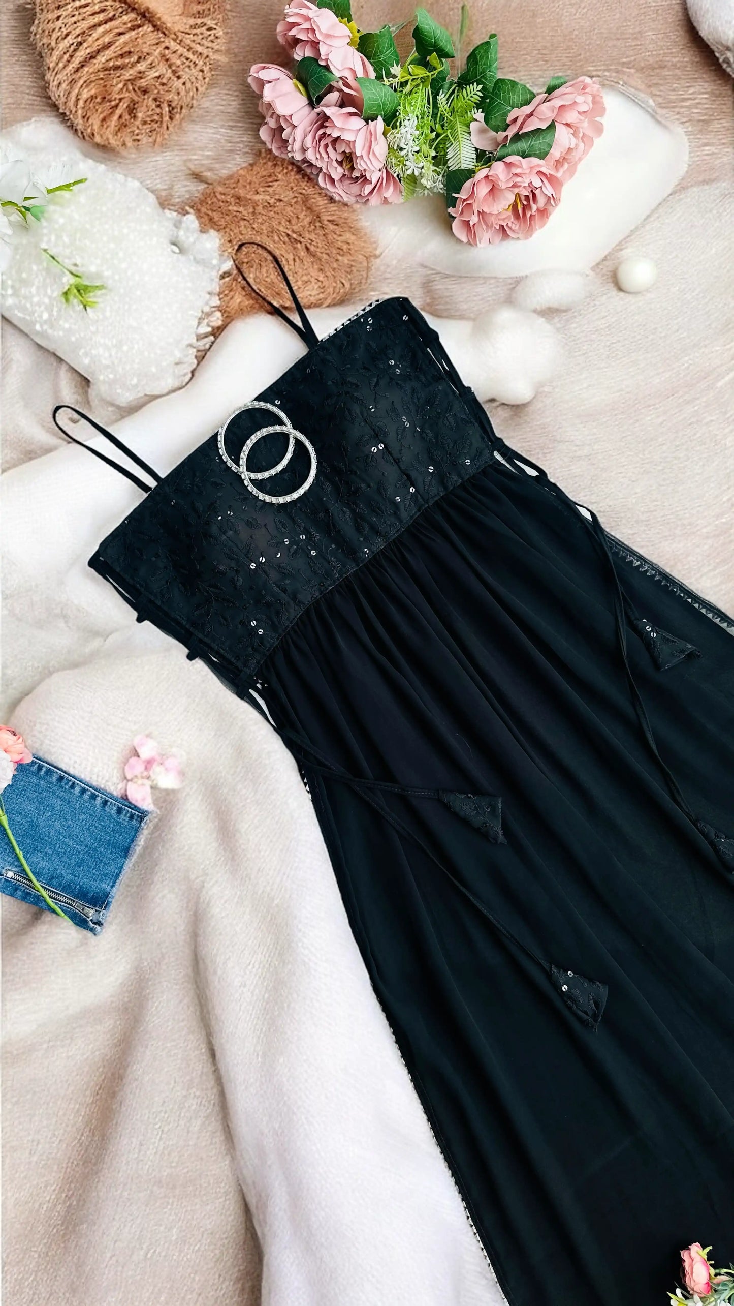 Smoky Black Gulnaz Embroidered Kurta - Passion for Fashion by Shivani