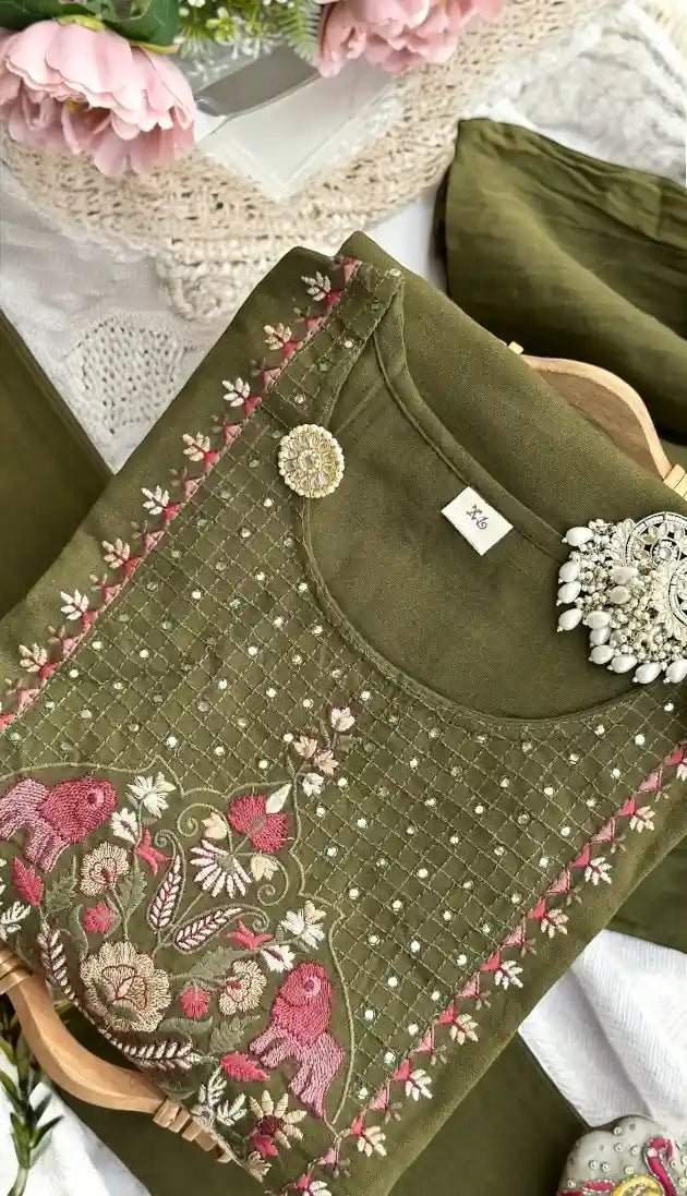 Embroidered Green Meher Suit - Passion for Fashion by Shivani