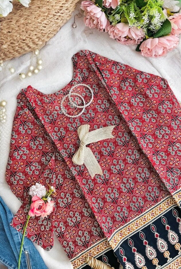 Maroon Sanganeri Short Kurta - Passion for Fashion by Shivani