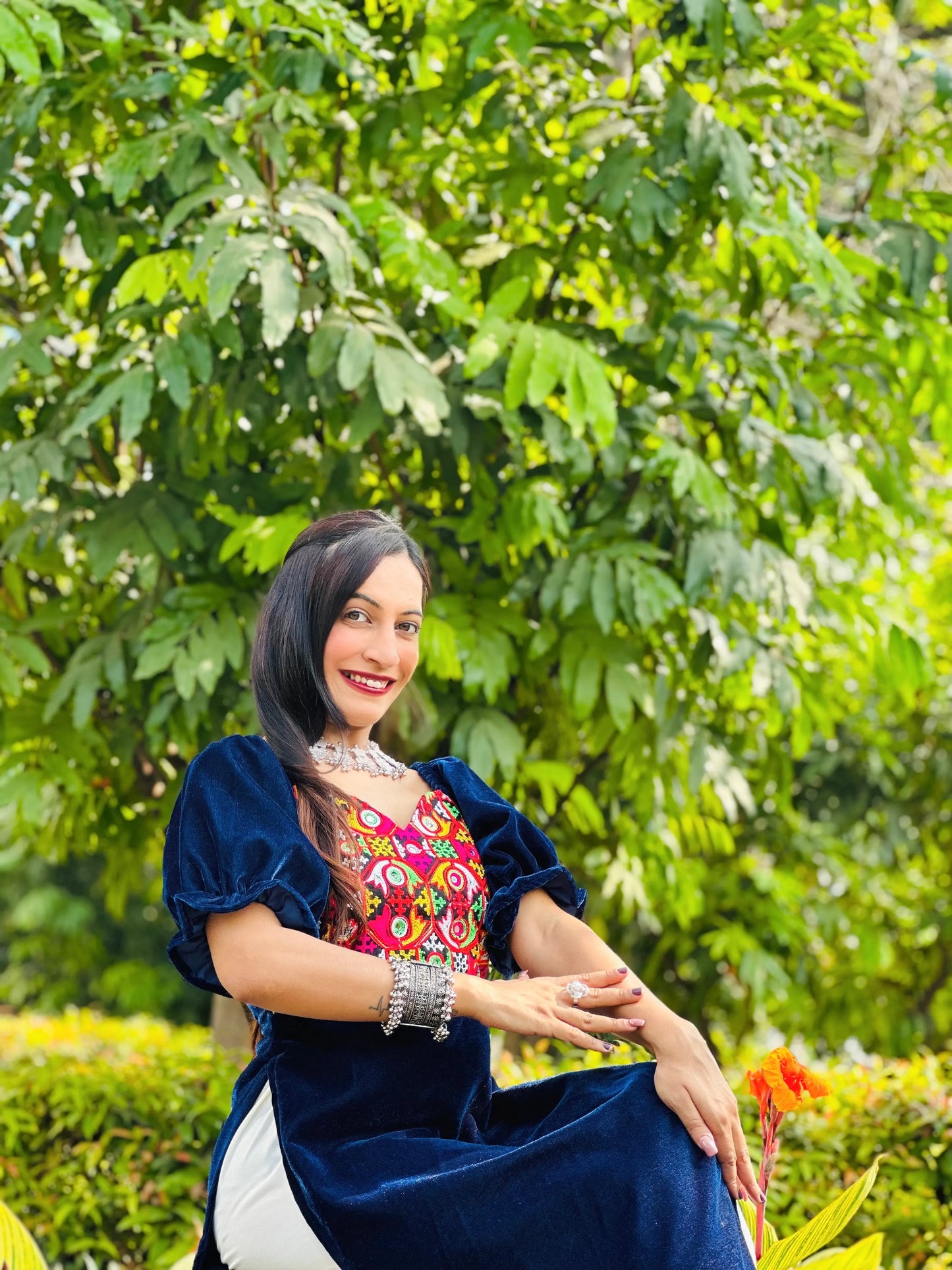 Azure Blue Gamti Velvet Gulnaz Kurta