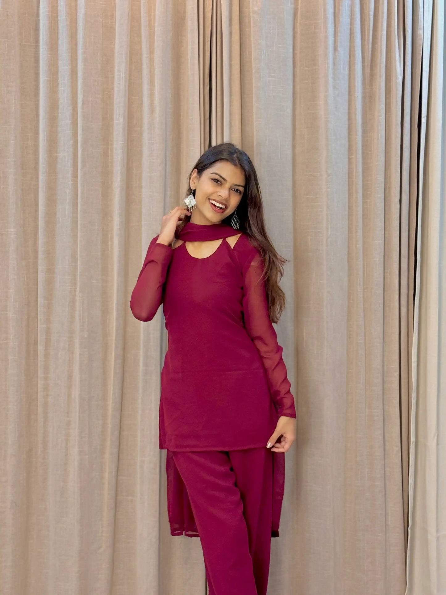 Scarlet Maroon Back Tie Kurta Set