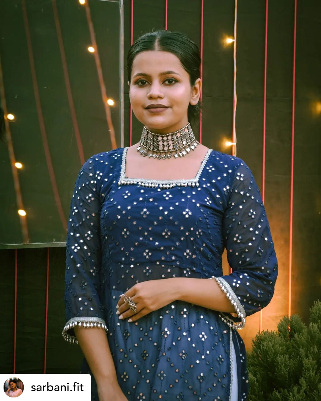 Royal Blue Mirror Gulnaz Kurta