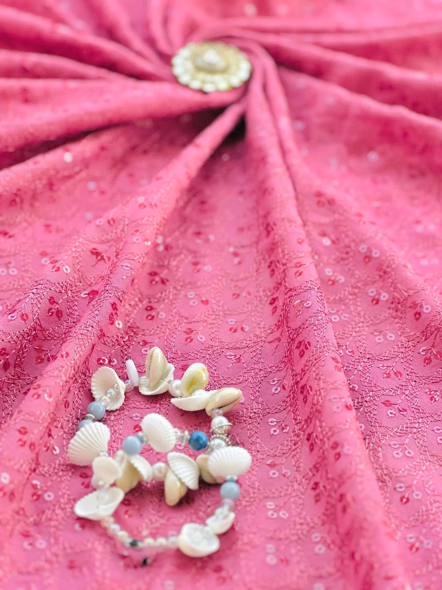 Coral Peach Sequence Fabric Cut