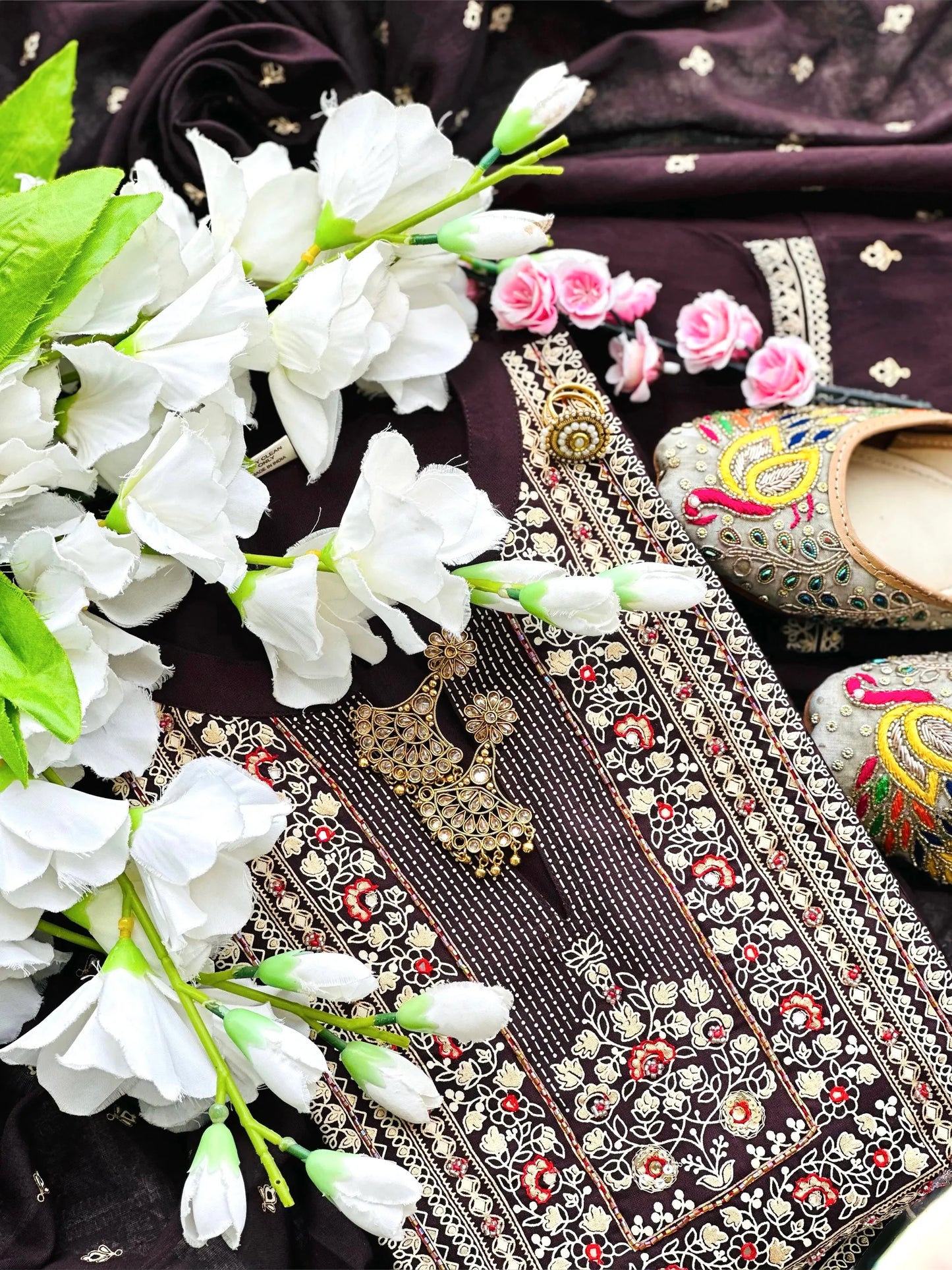 Meher Brown Embroidered Suit Set
