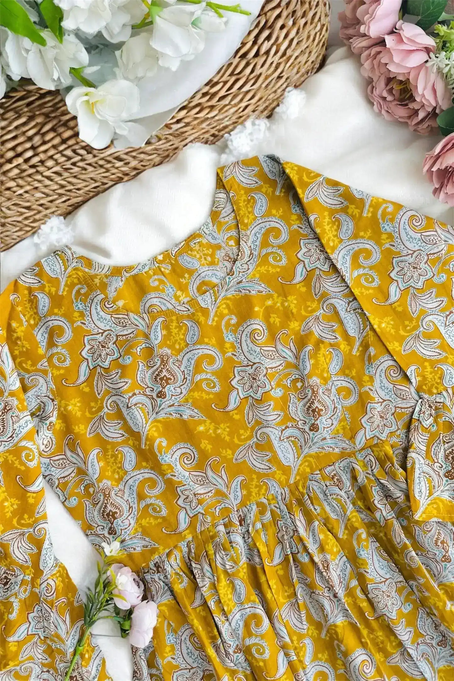 Mustard Kalamkari Jaipuri Short Top