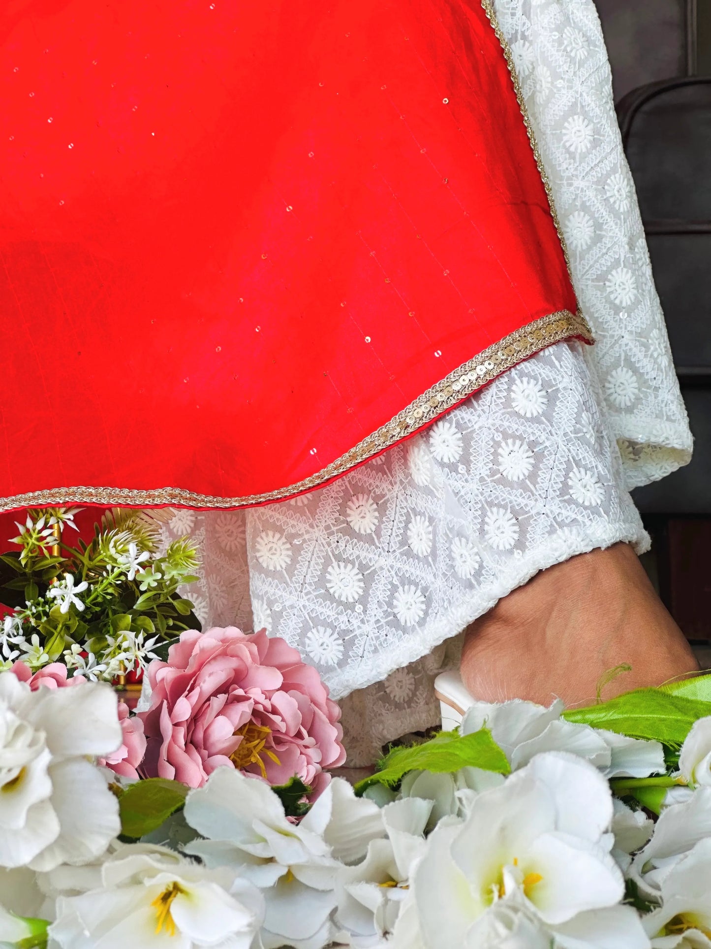 Hot Red Sequence Embroidered Gulnaz Kurta