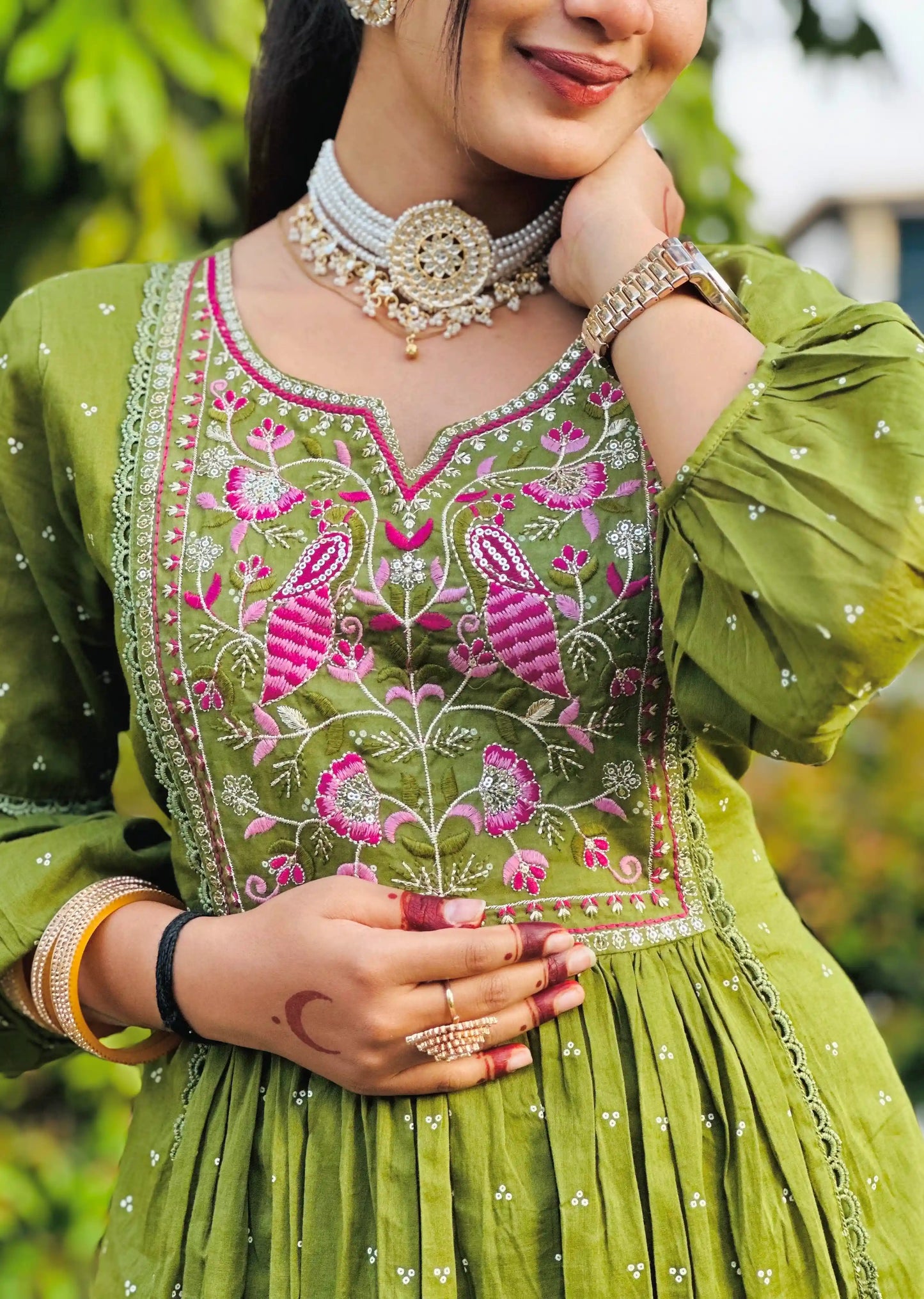 Green Embroidered Meher Suit Set