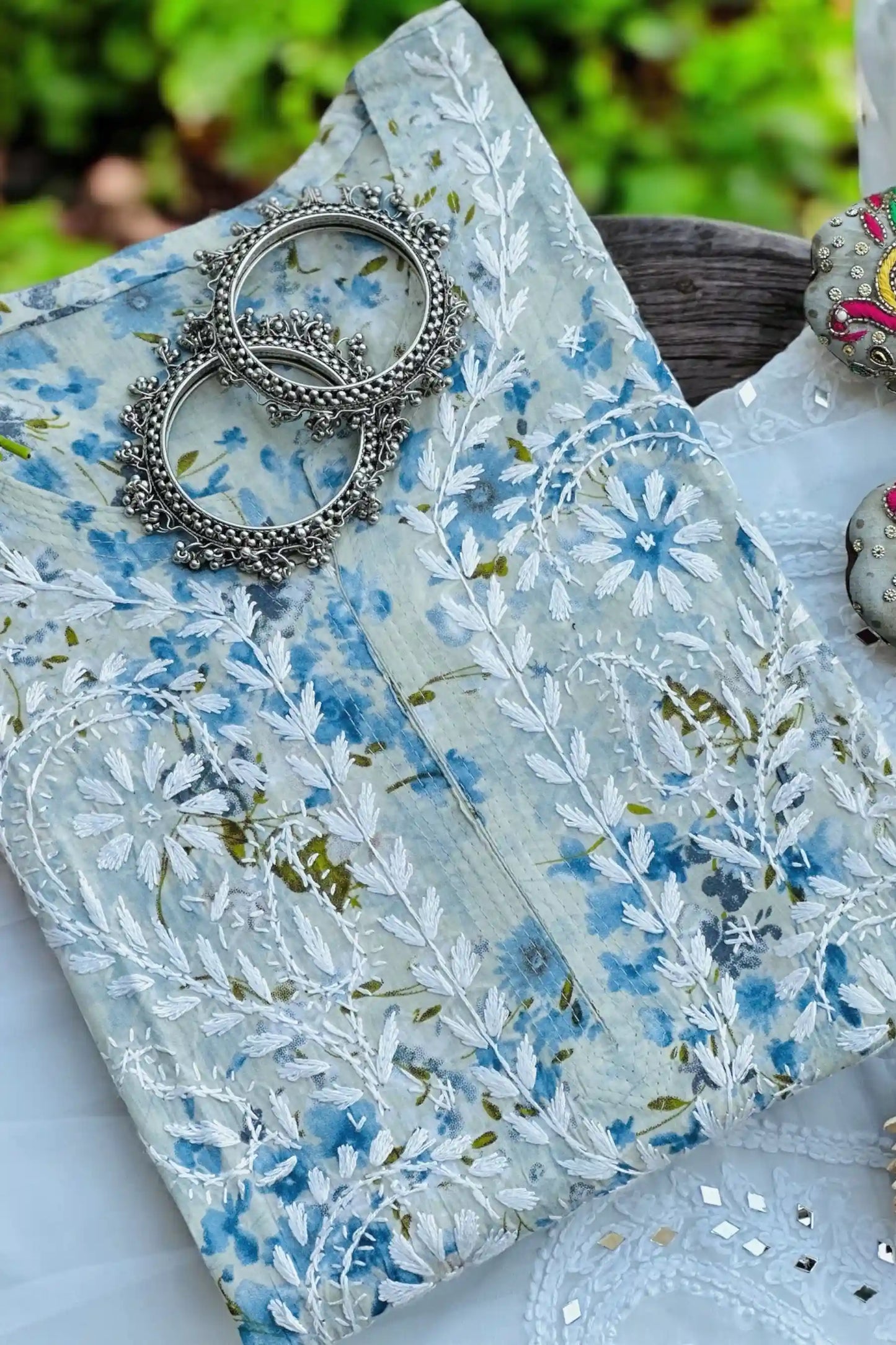 Shaded Blue Fanah Mul Chikankari