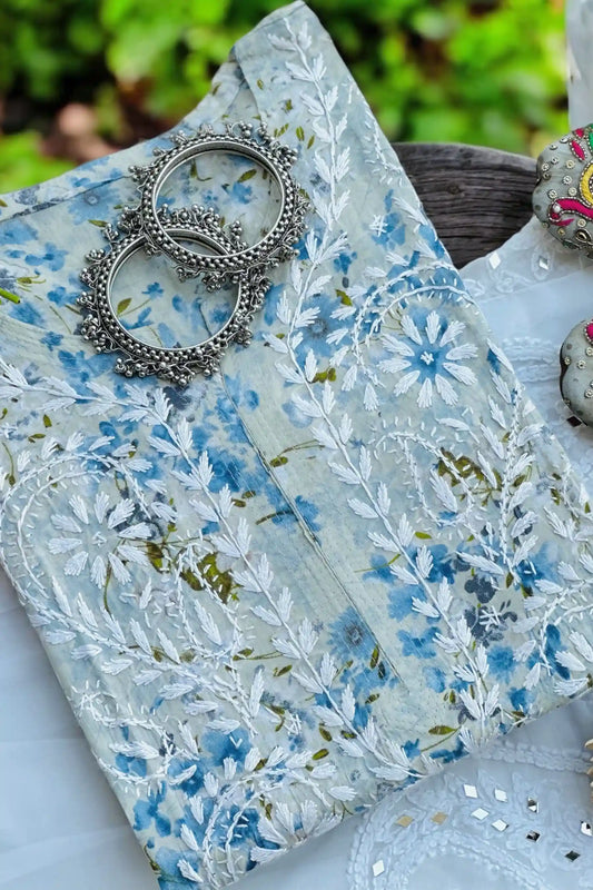 Shaded Blue Fanah Mul Chikankari - Passion for Fashion by Shivani