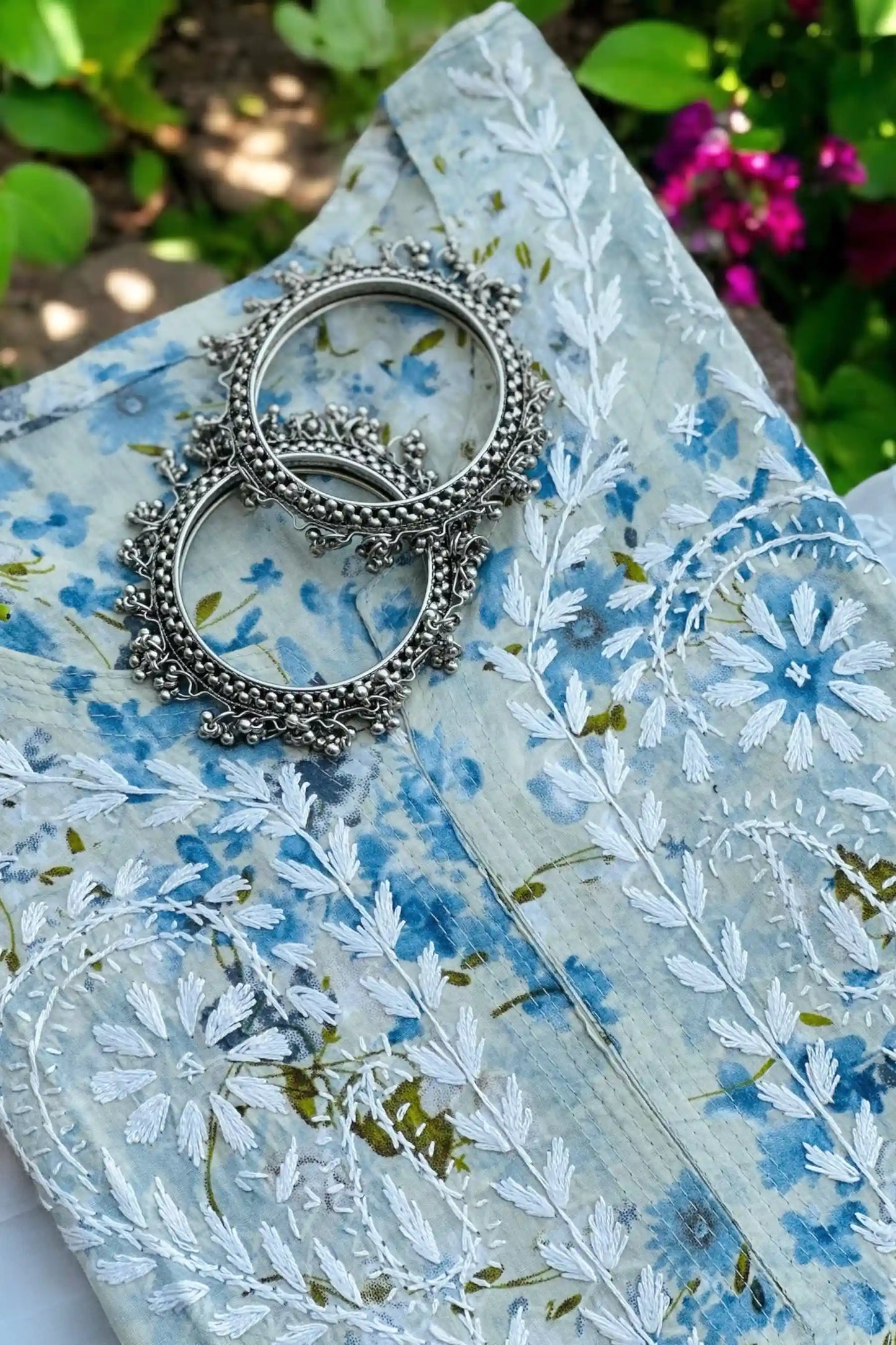 Shaded Blue Fanah Mul Chikankari