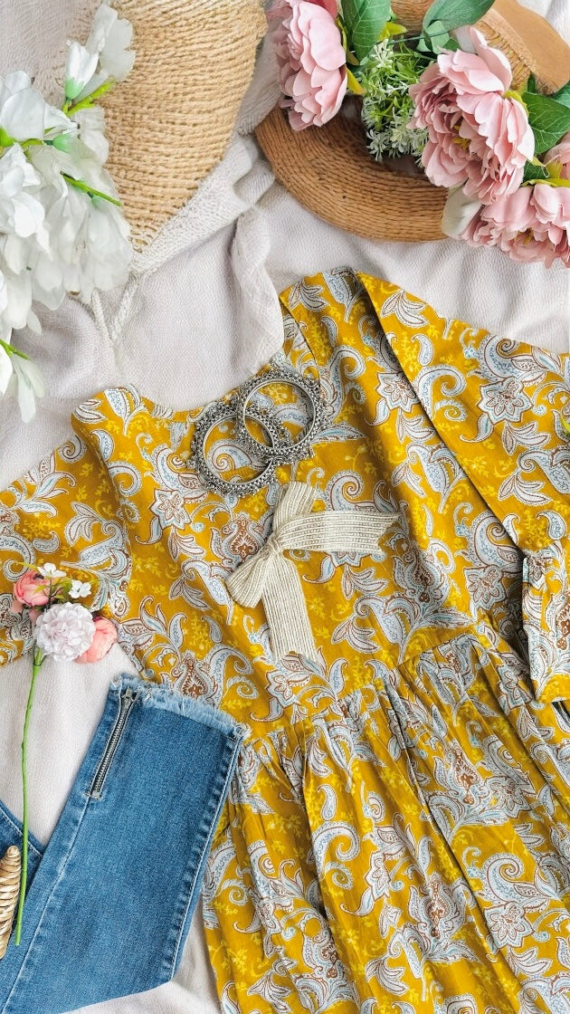Mustard Kalamkari Jaipuri Short Top