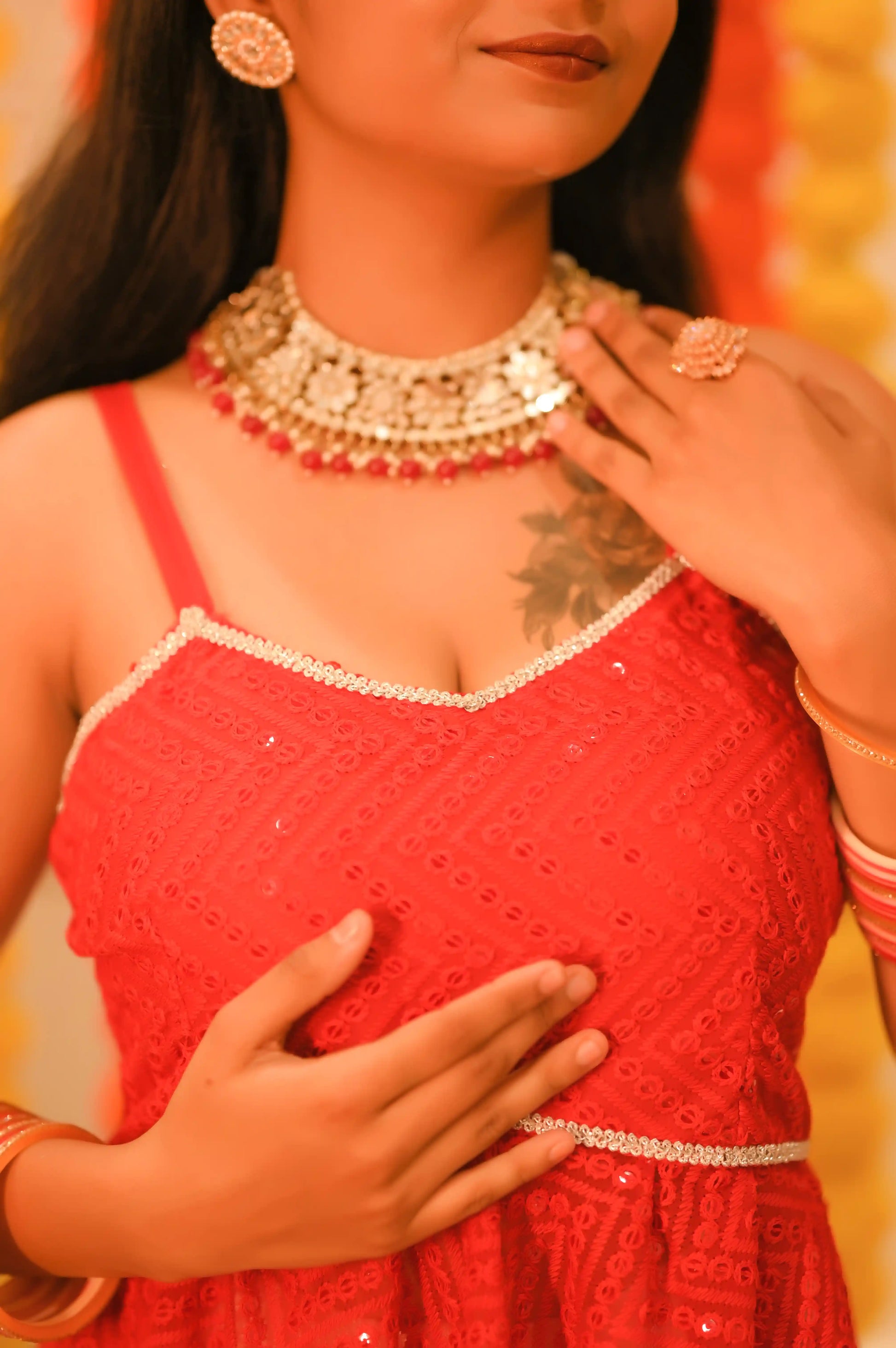 Hot Red Gulnaz Embroidered Peplum - Passion for Fashion by Shivani