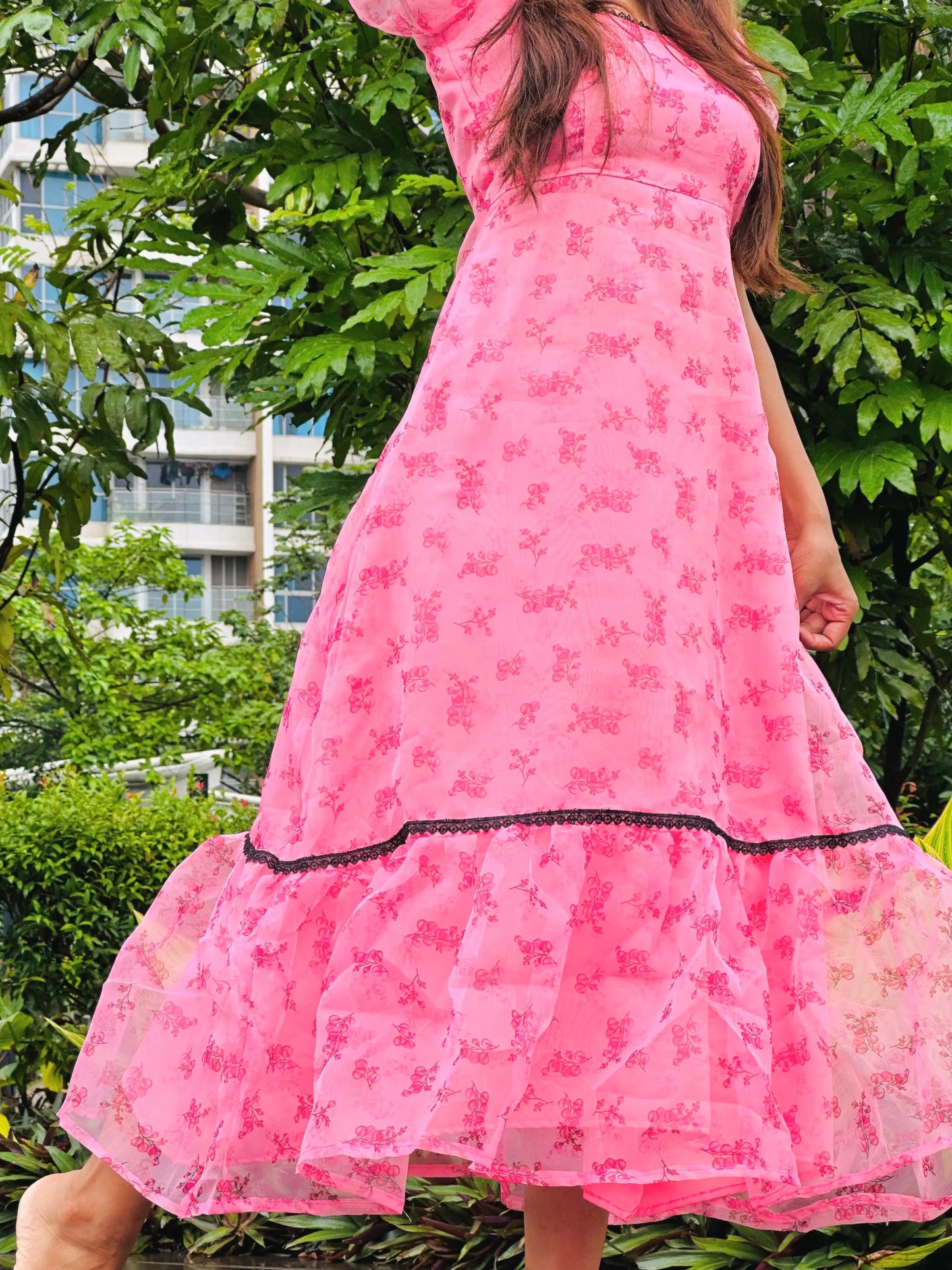 Puffy Pink Organza Twirl Dress