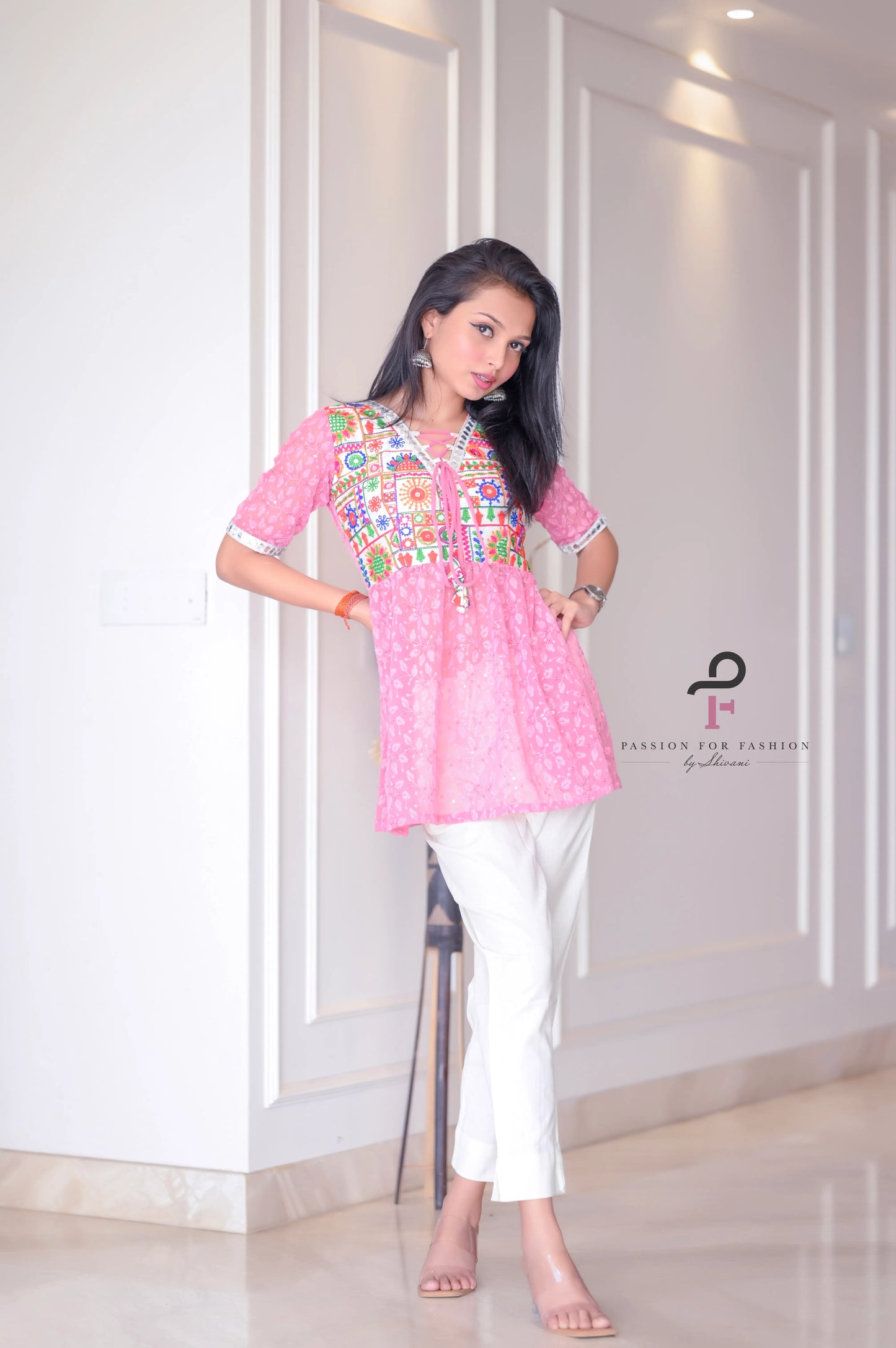 Daisy Peach Embroidered Peplum Top