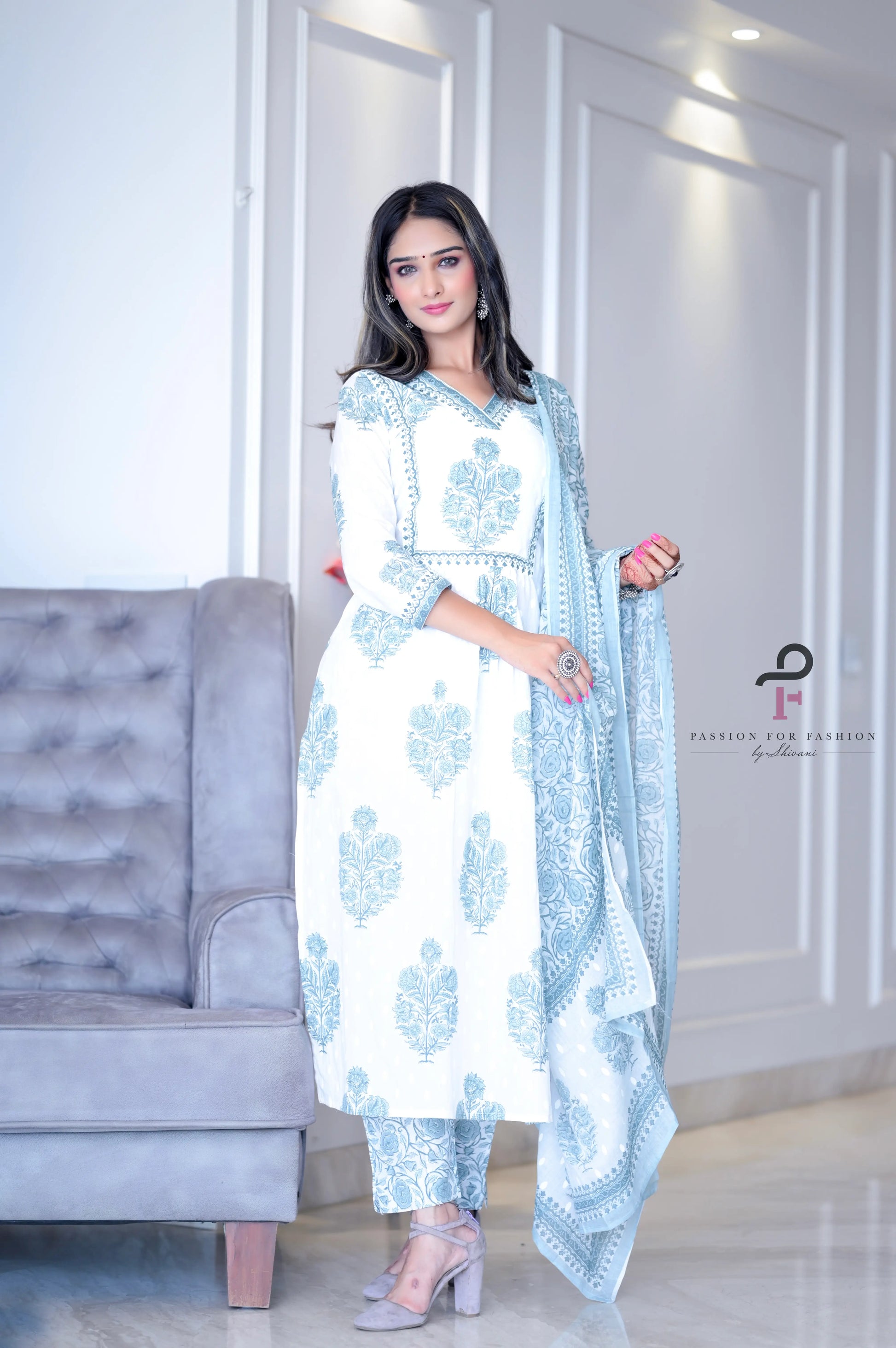 Dreamy Block Meher Embroidered Suit Set - Passion for Fashion by Shivani
