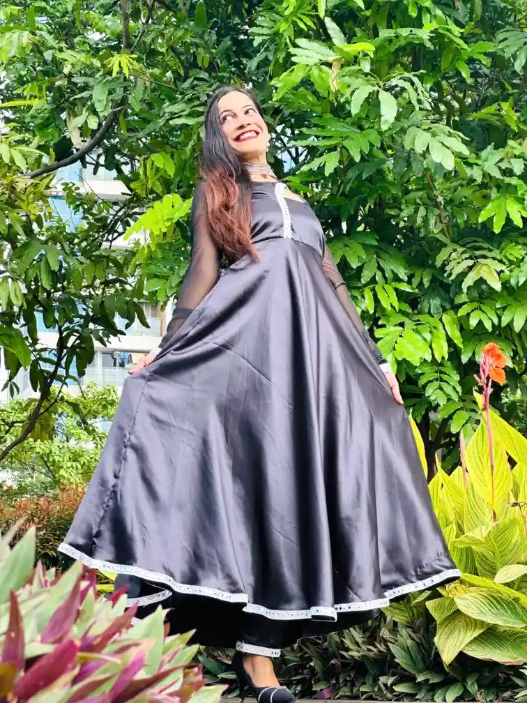 Jhalak Black Satin Gulnaz Ensemble