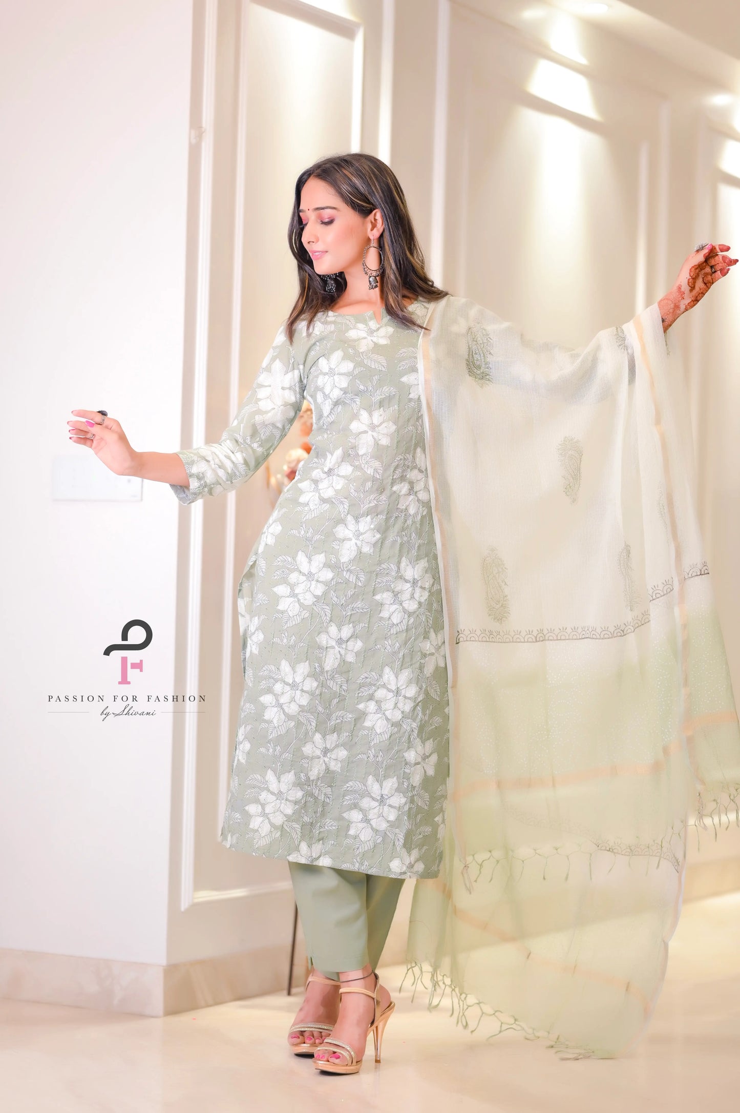 Blush Green Katha Work Meher Suit Set