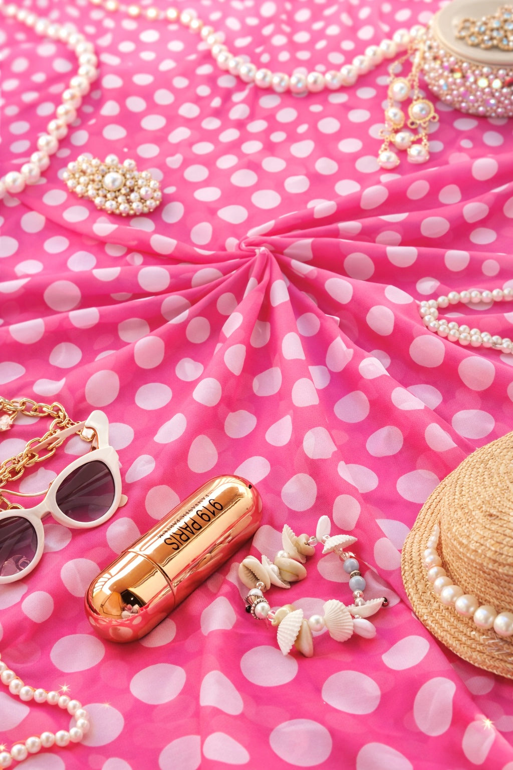 Pretty Pink Polka Georgette Fabric Cut