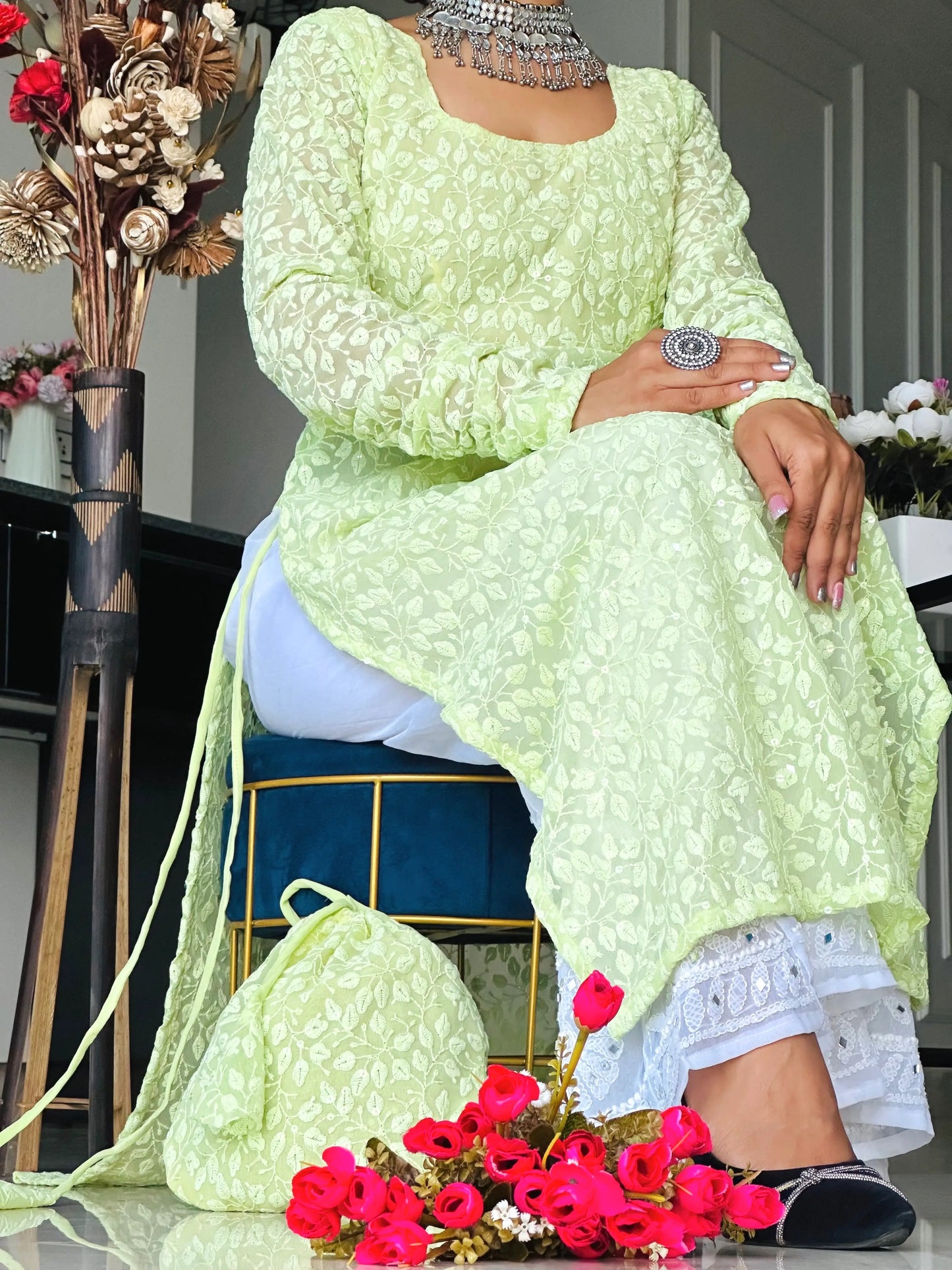 Pastoral Green Leaf Gulnaz Kurta