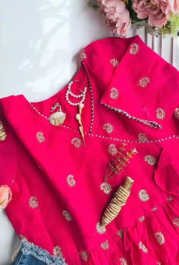 Pink Embroidered Angrakha Top - Passion for Fashion by Shivani
