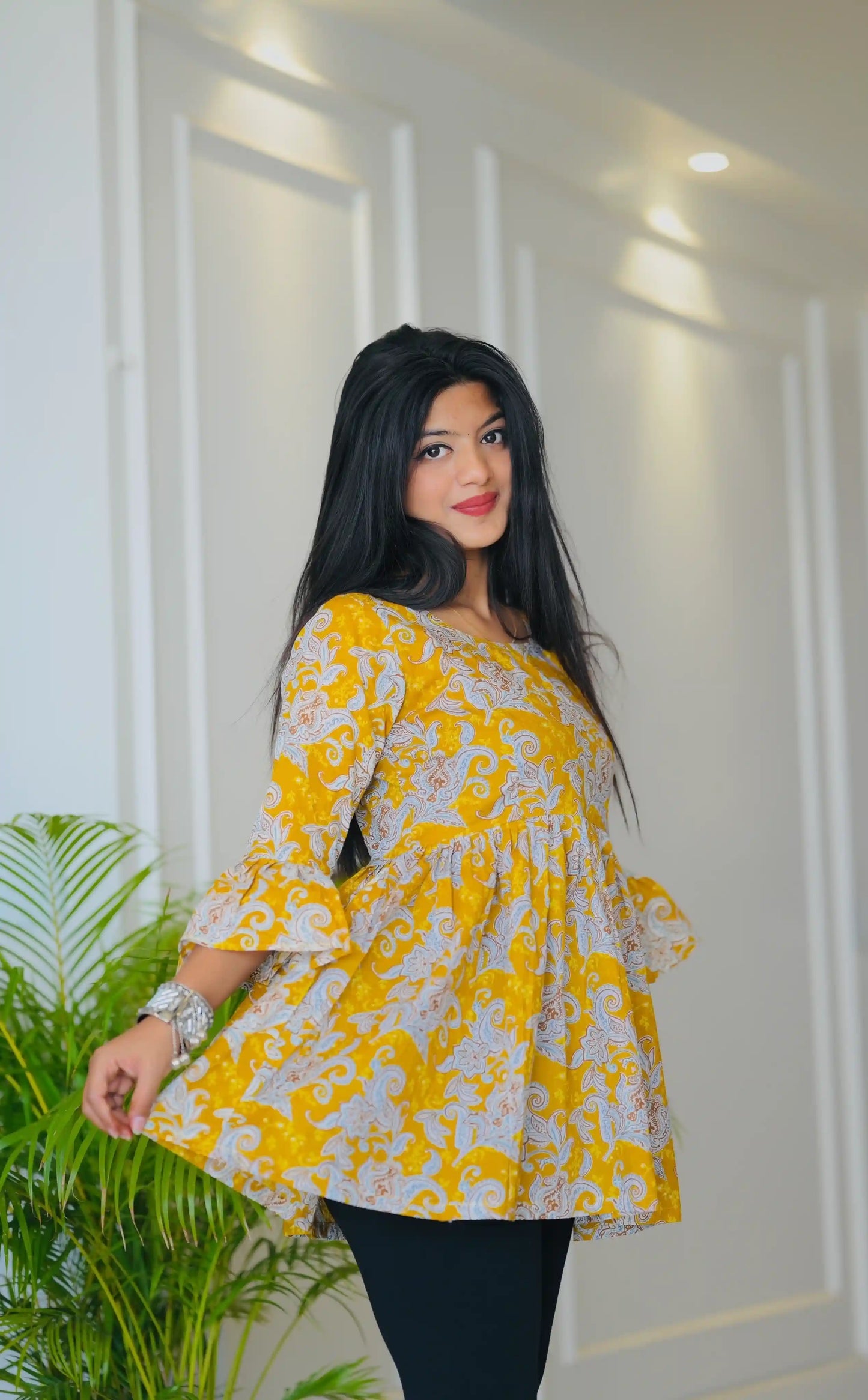 Mustard Kalamkari Jaipuri Short Top