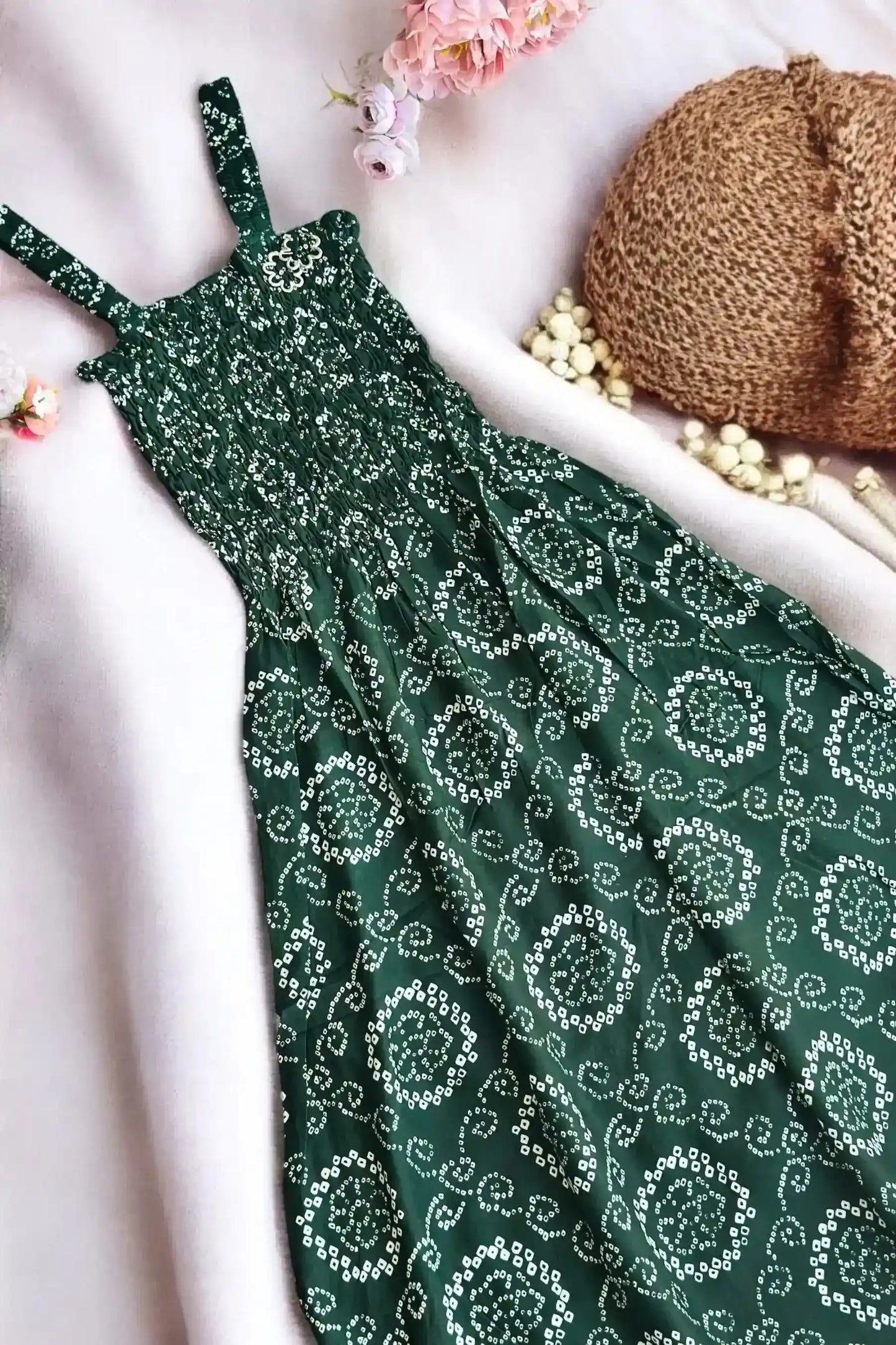 Green Bandhej Smoky Twirl Dress - Passion for Fashion by Shivani