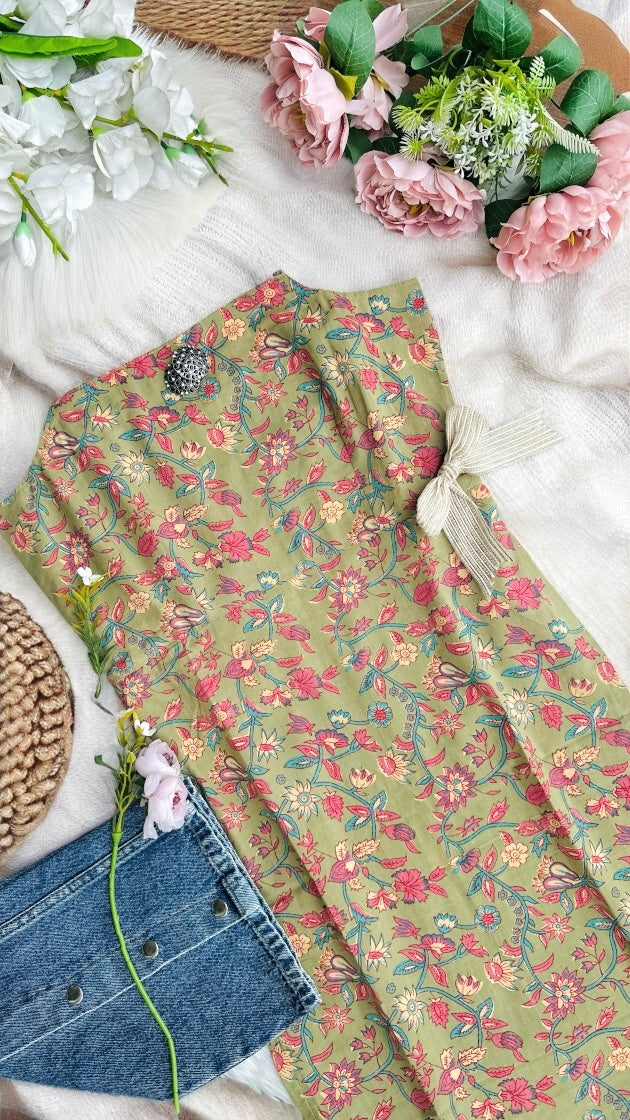 Bitter Green Jaipuri Rangriti Budget Kurta