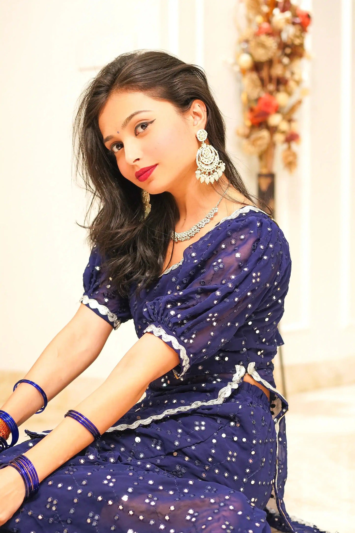 Sparkling Blue Mirror Sharara Gulnaz Set