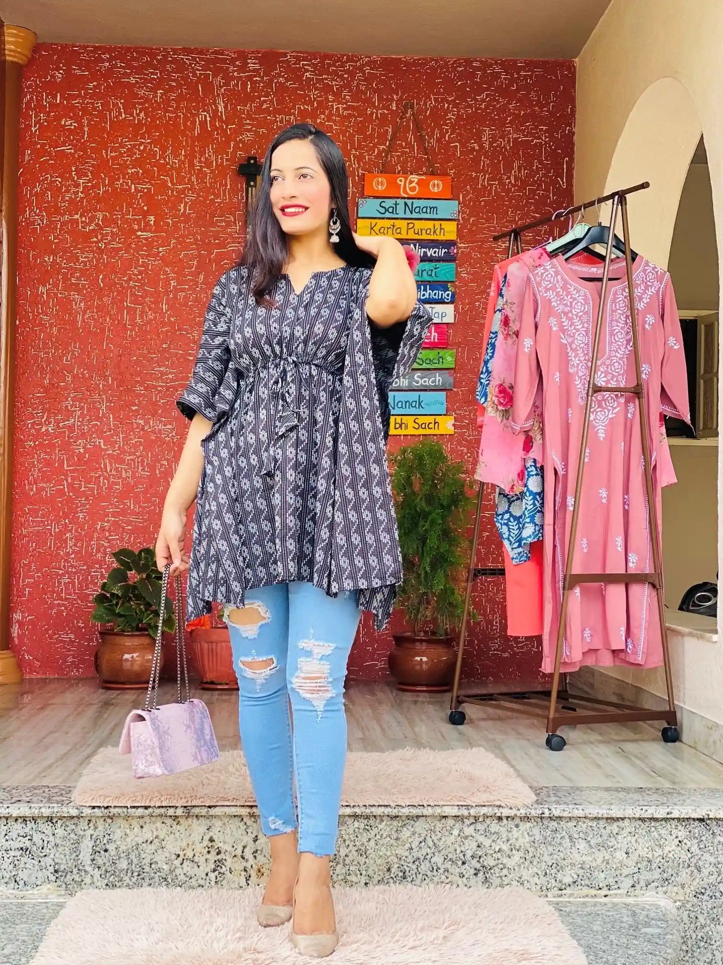 Midnight Ikkat Tunic Kaftan Top