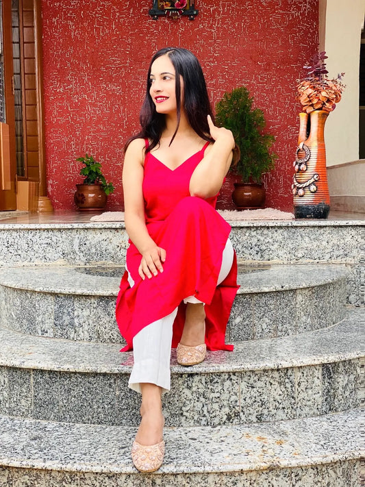 Hot Pink Gulnaz Denim Kurta - Passion for Fashion by Shivani