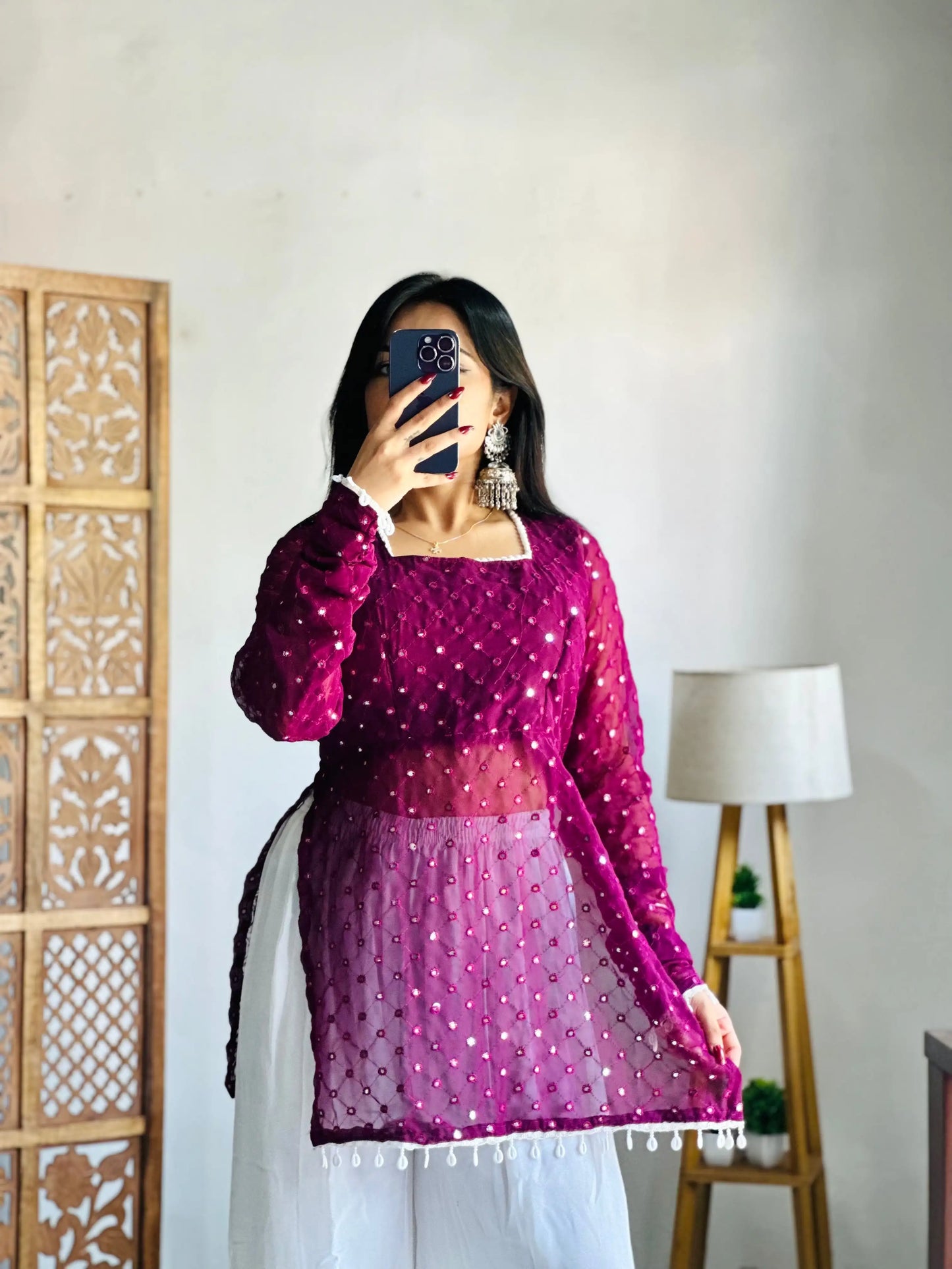 Vintage Wine Gulnaz Embroidered Kurta