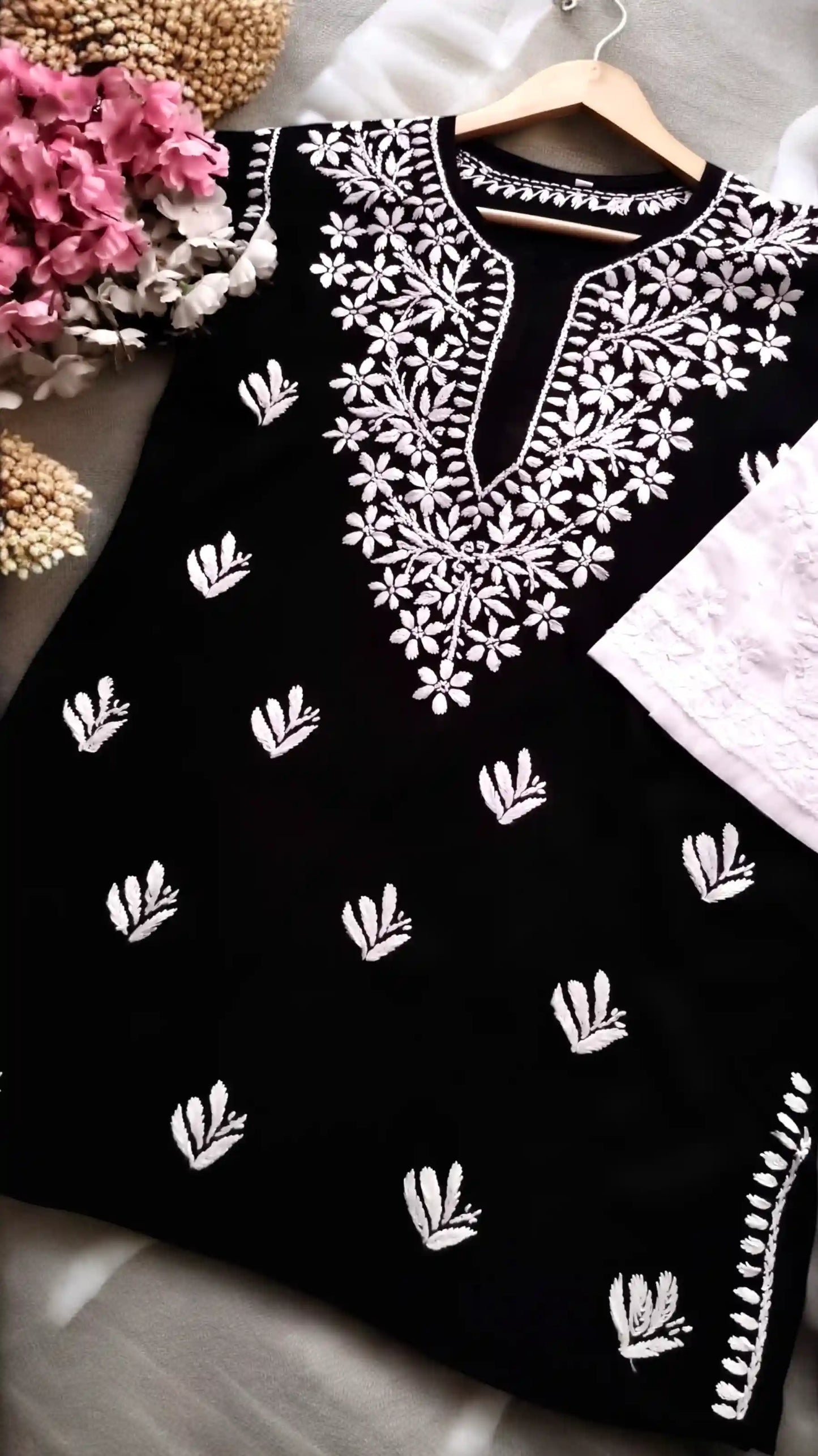 Silk Black Gulzar Chikan Kurta
