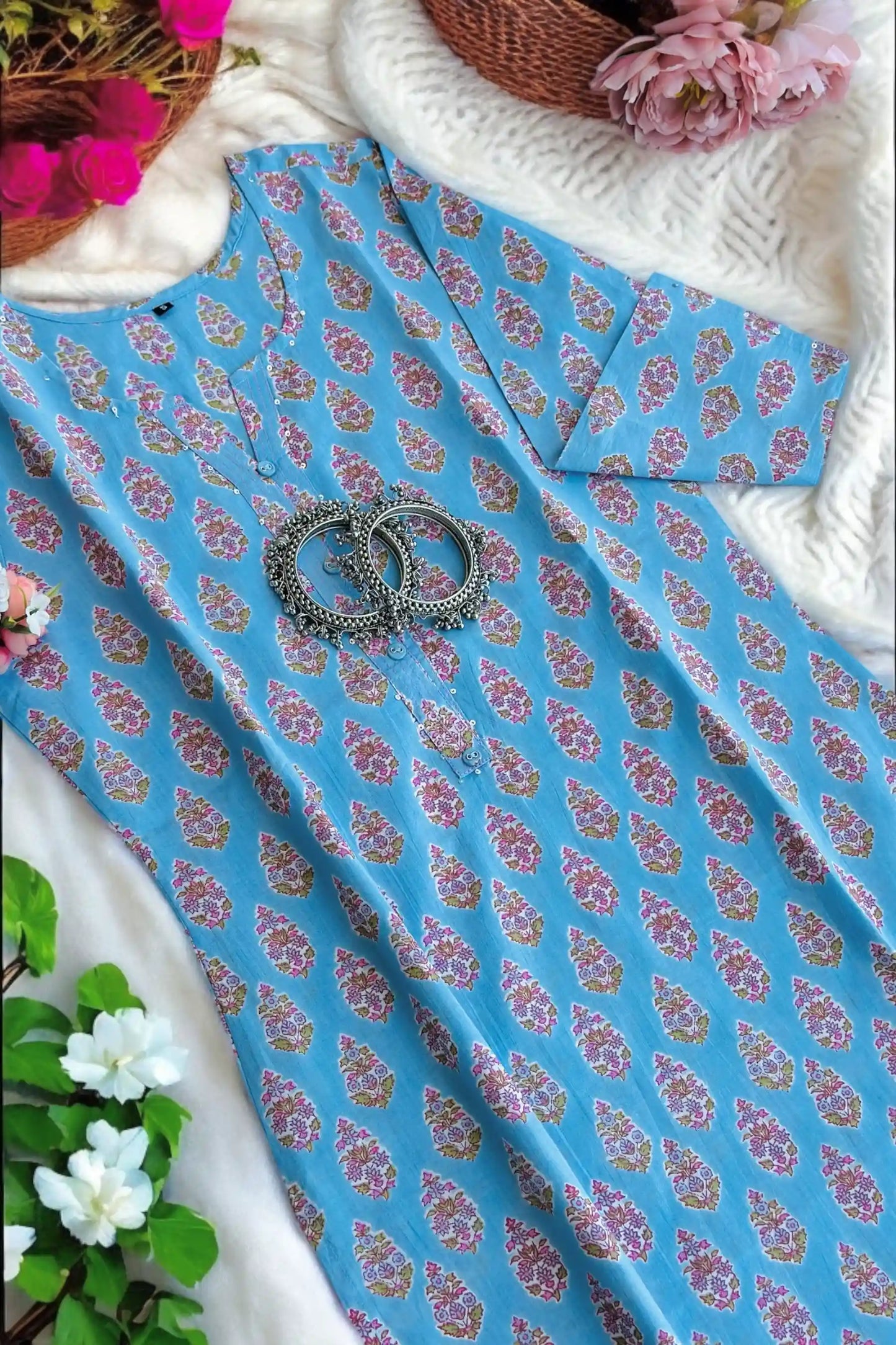 Blush Blue Mul Budget Kurta