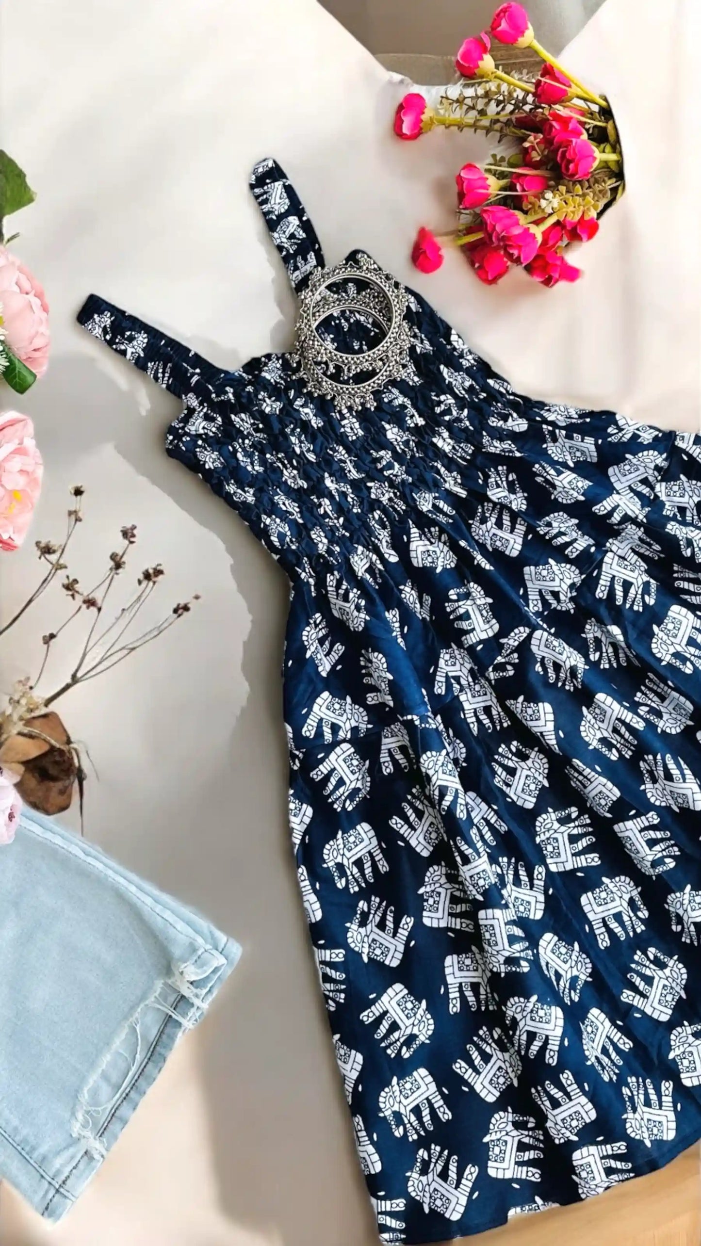 Indigo Blue Cute Jaipuri Peplum
