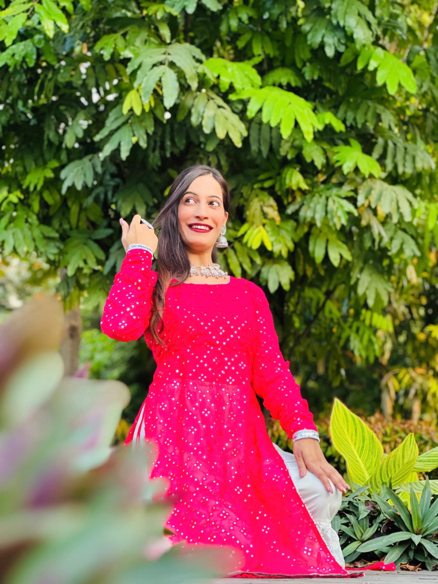 Fuchsia Pink Mirror Gulnaz Kurta