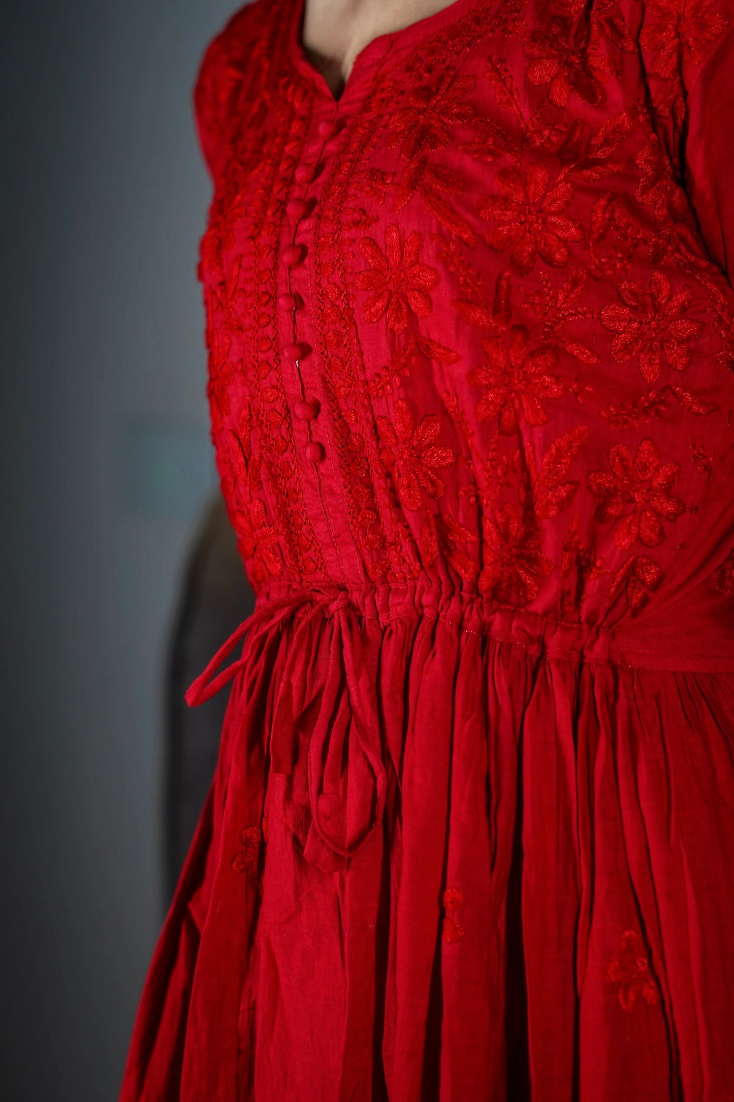 Scarlet Red Noor Chikan Cord Set