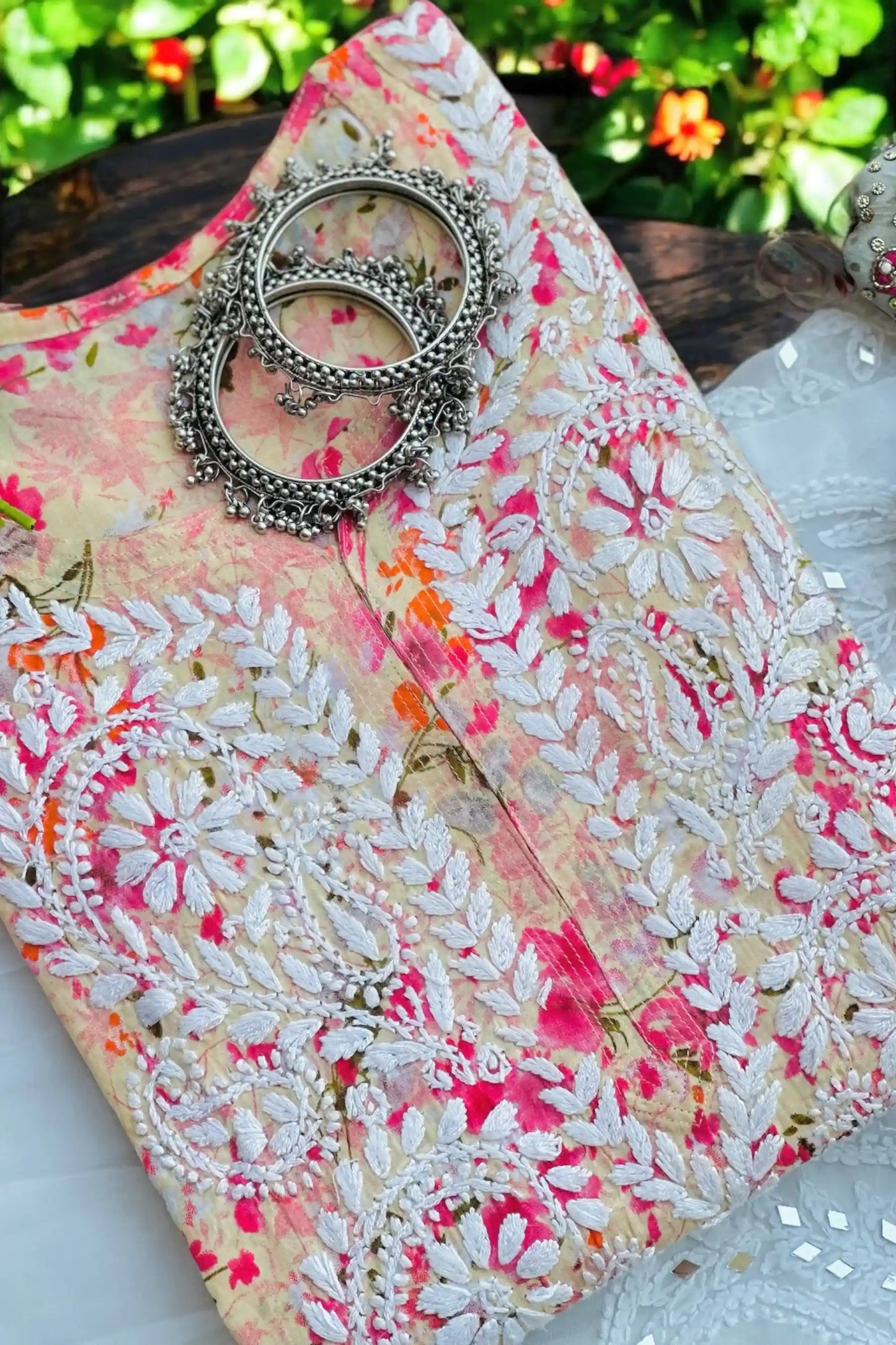 Shaded Pink Fanah Mul Chikankari