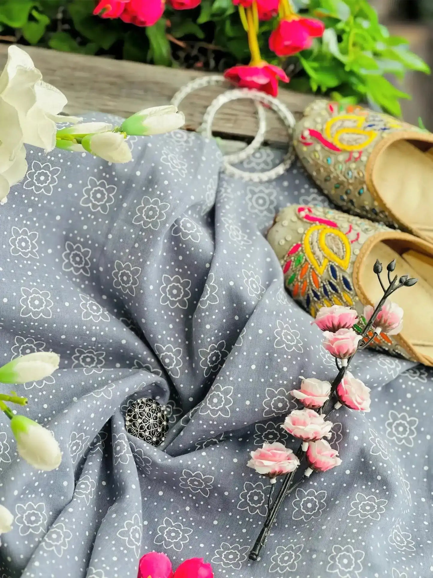 Grey Jaipuri Mulmul Must Pick Dupatta - Passion for Fashion by Shivani