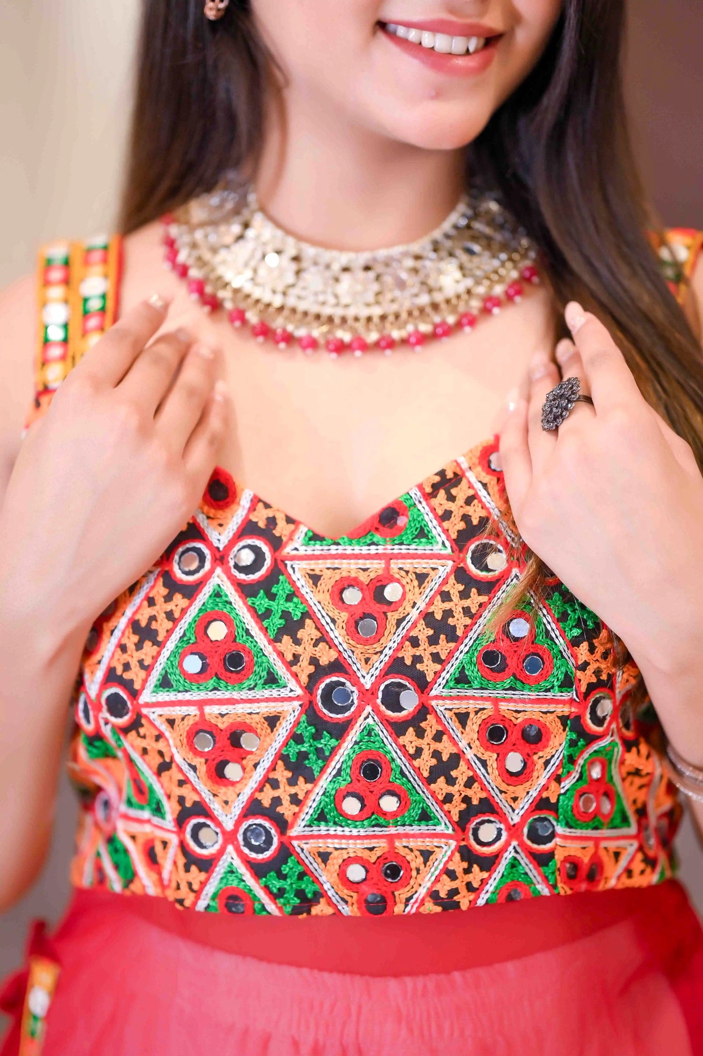 Gamti Red Gulnaz Embroidered Kurta