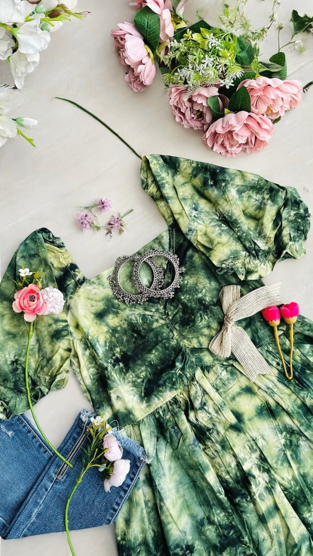 Forest Green Tye Dye Peplum Top
