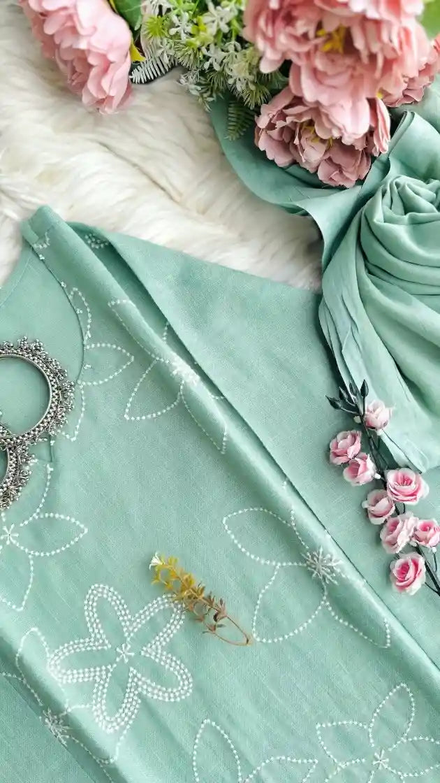 Pastel Green Embroidered Suit Set