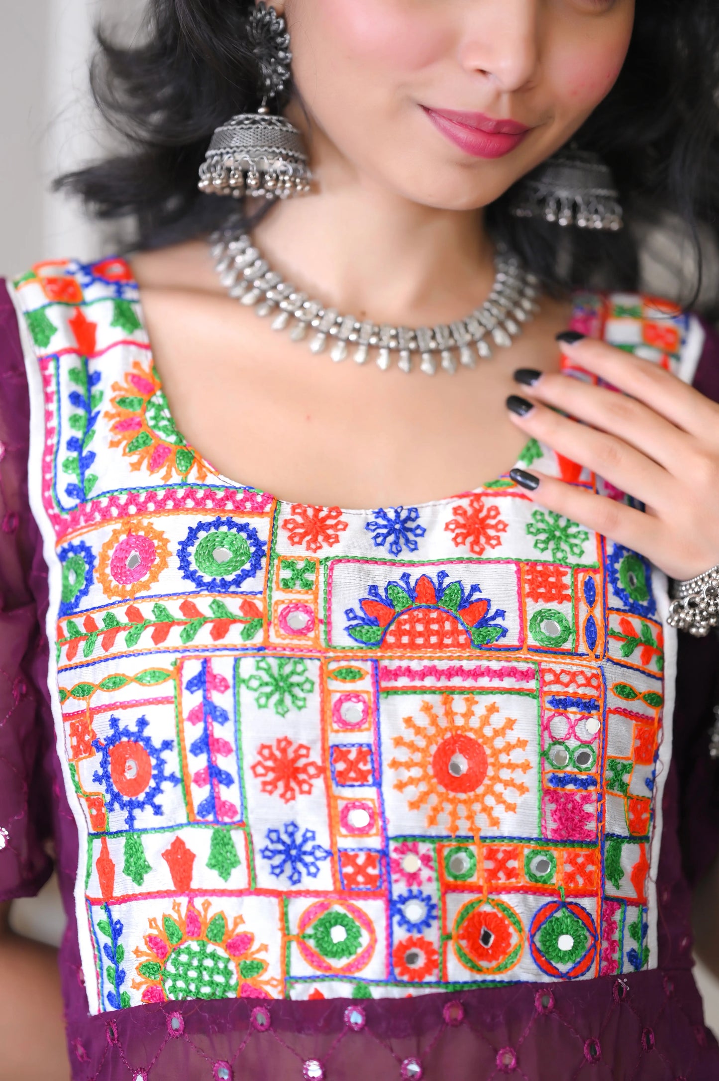 Plum Wine Kutchi Embroidered Gulnaz Kurta