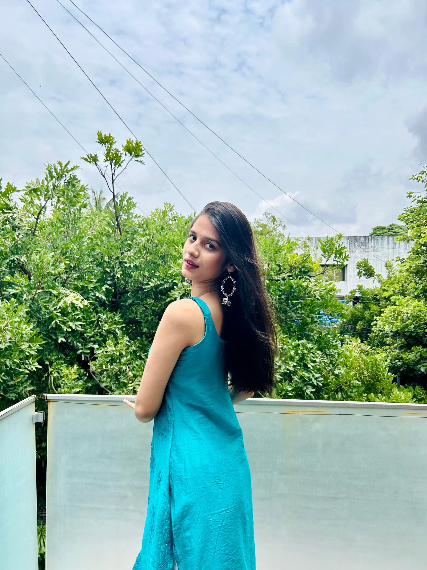 Mahima’s Turquiose Hoor Chikankari Slit Kurta