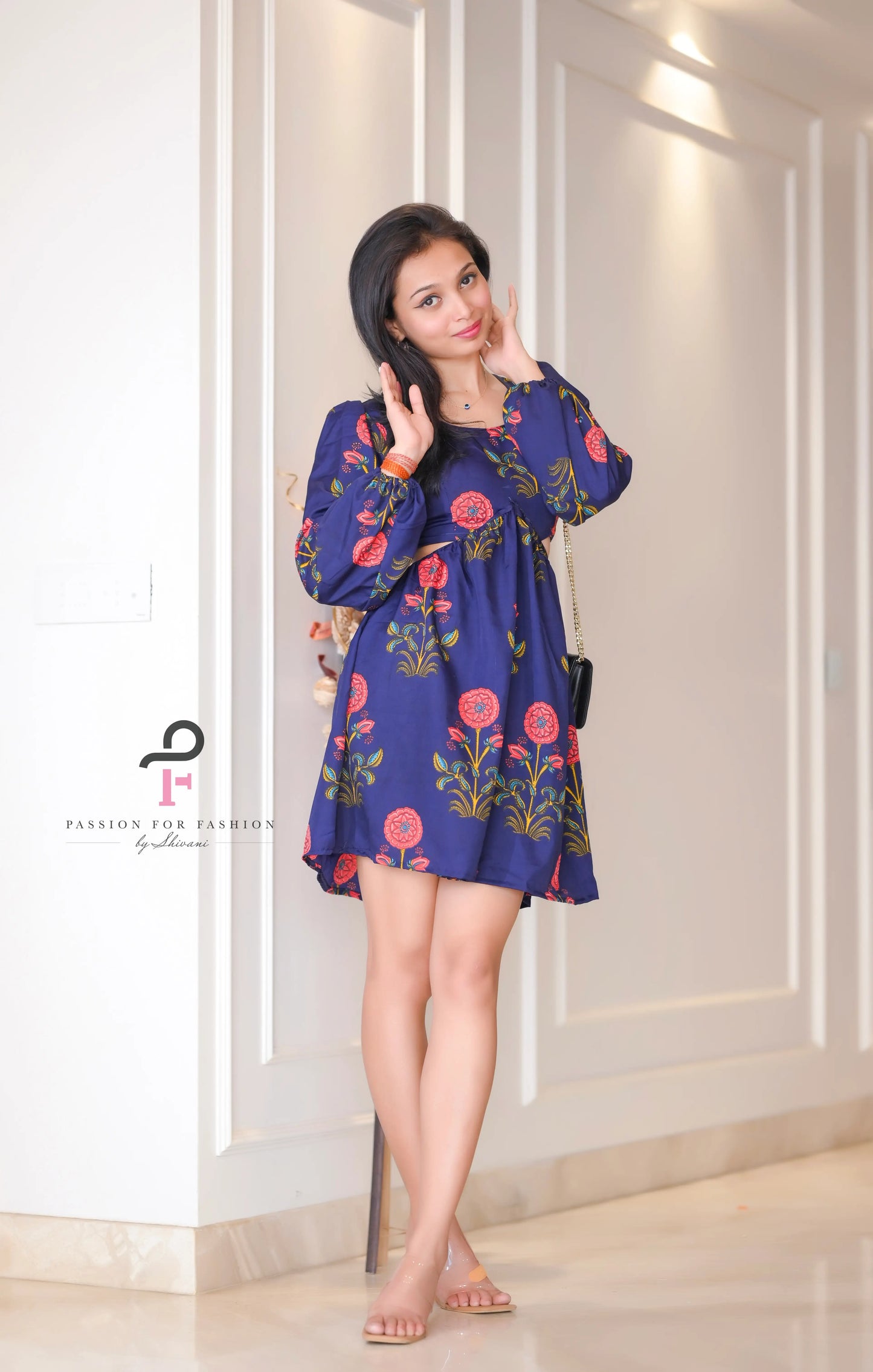 Asure Blue Blockprint Twirl Dress