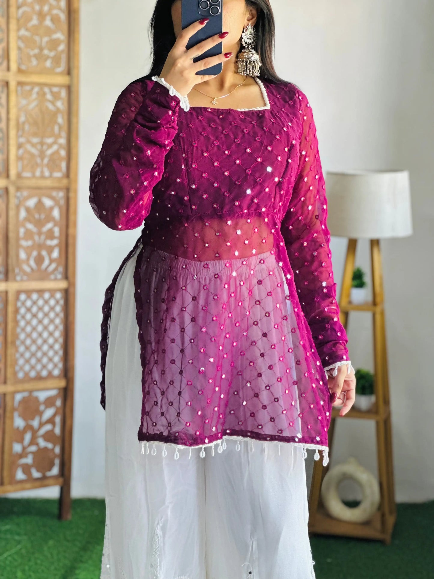 Vintage Wine Gulnaz Embroidered Kurta
