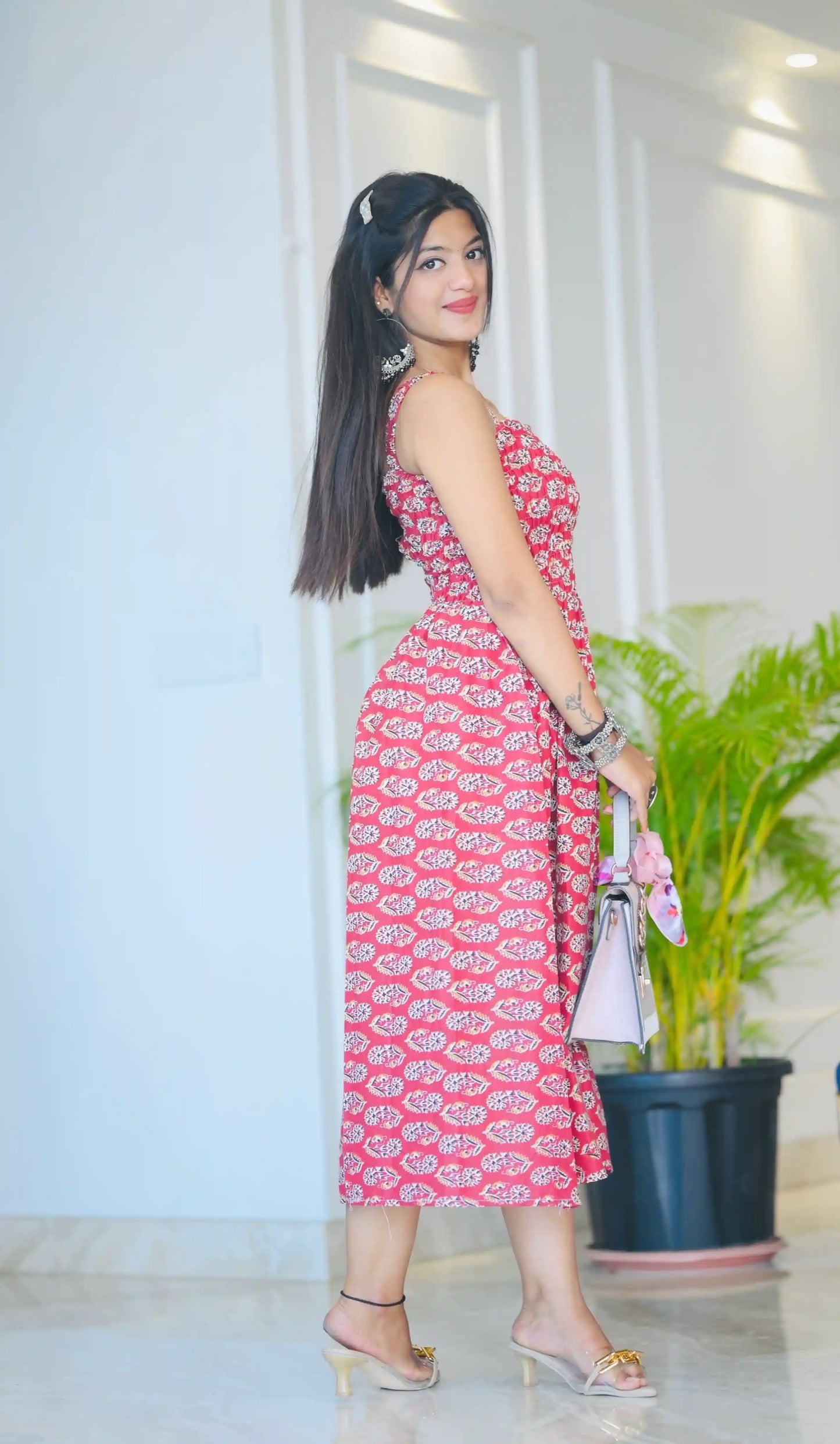 Maroon Block Smoky Twirl Dress
